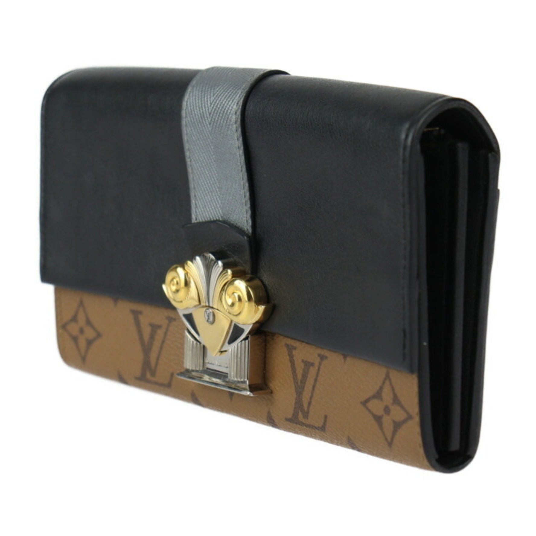 Louis Vuitton Portefeuille Sarah Monogram Reverse Long Wallet Calf Leather Brown Flap