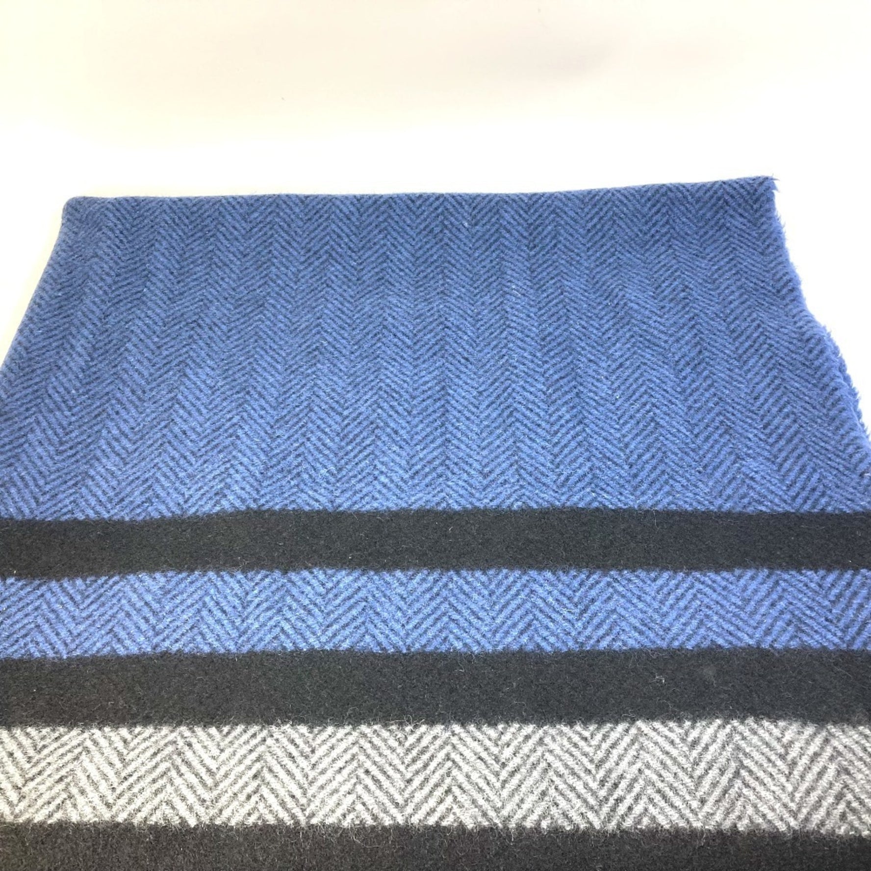 HERMES Matte Border Knee Blanket Wool Women's Blue