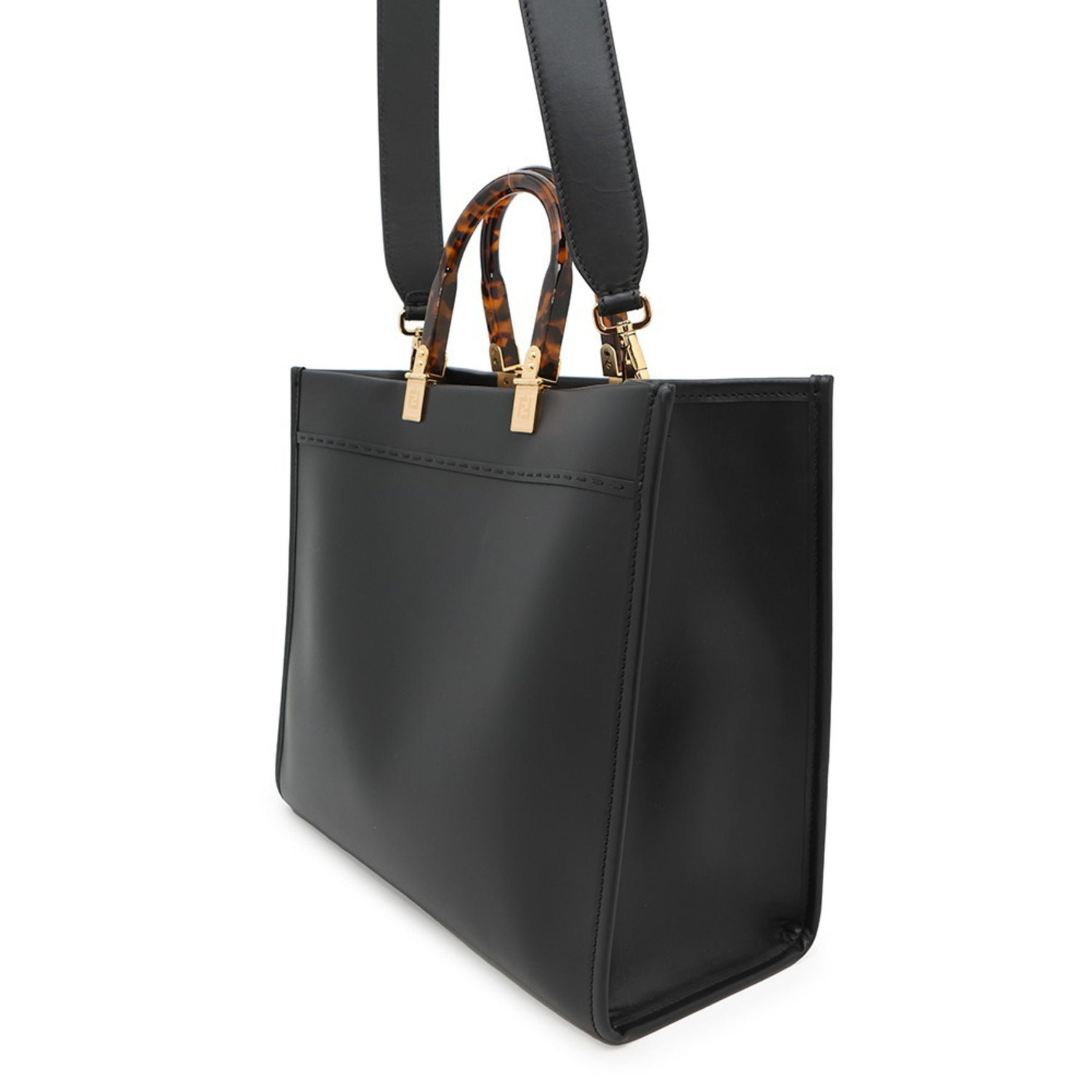 Fendi Sunshine Medium Tote Bag in Calfskin Leather - Black. Also available: a shoulder bag.