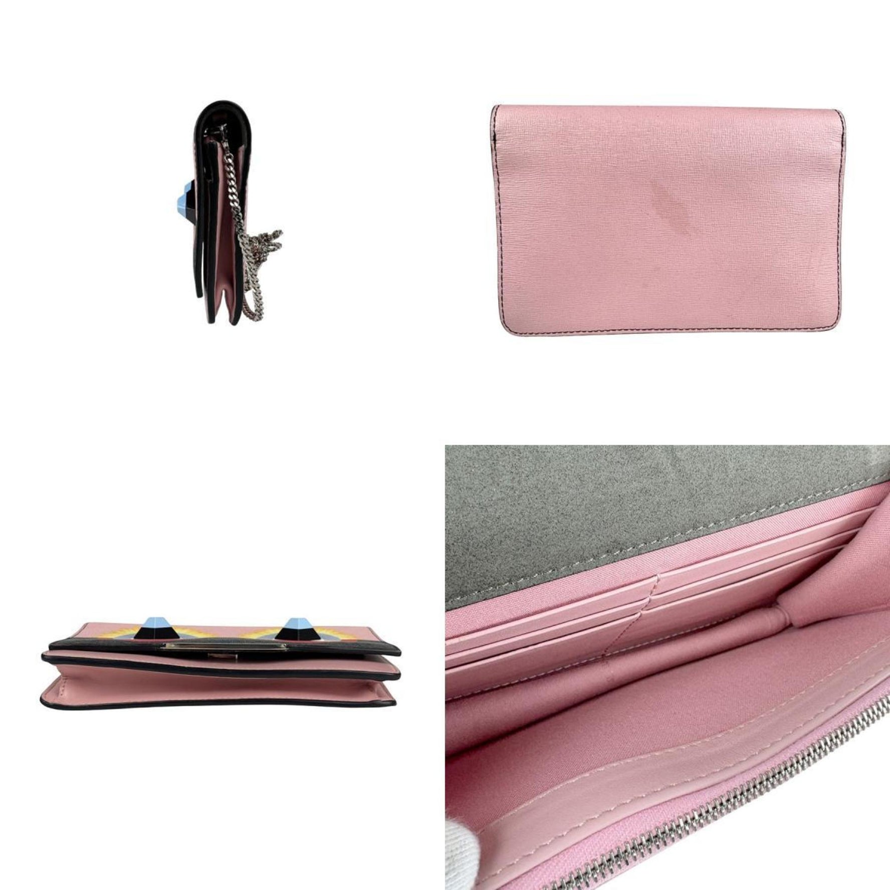 FENDI Monster Wallet Chain Shoulder Bag in Pink, Multicolored Leather and Silver