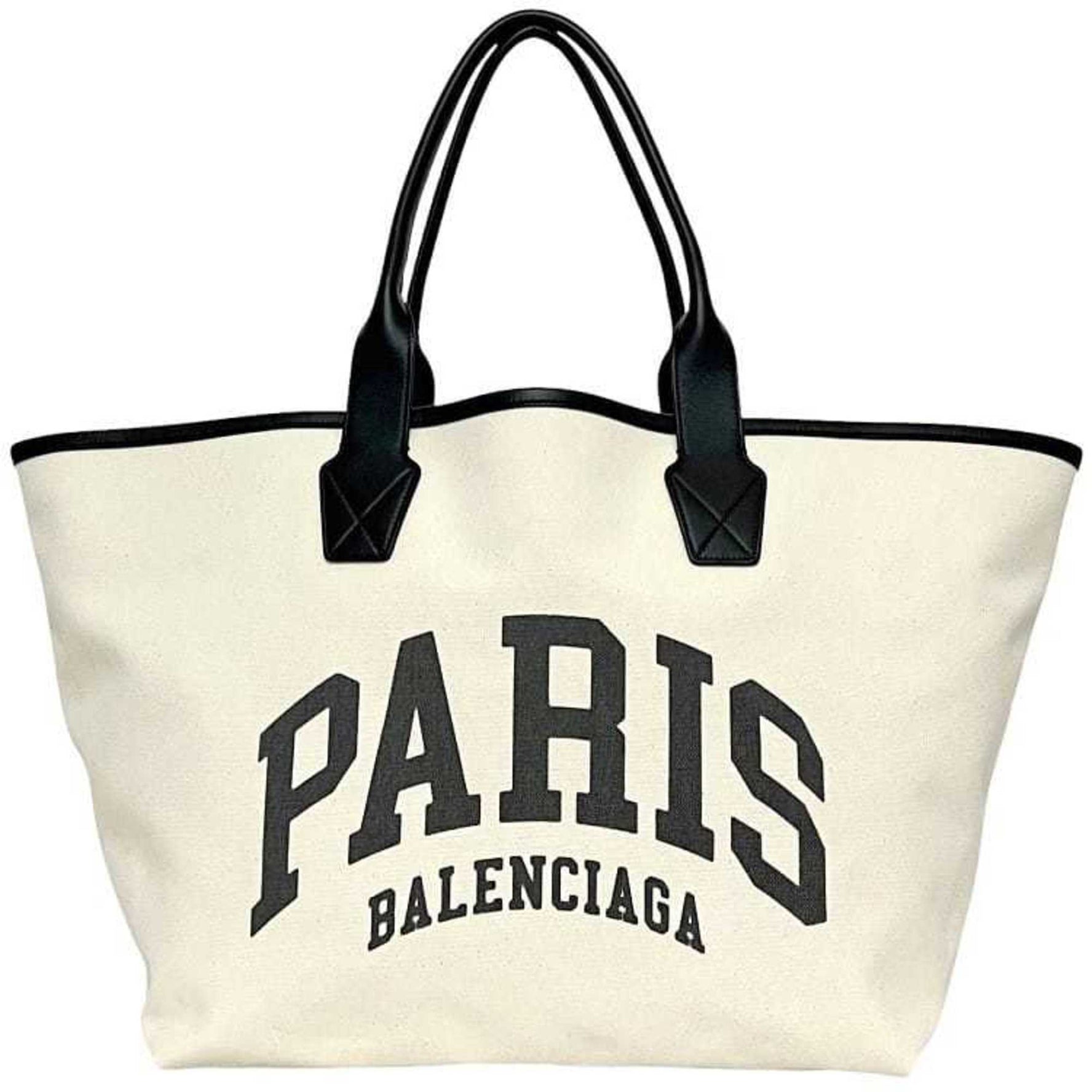 Balenciaga City's Paris Large Tote Bag White/Black Canvas/Leather 9911 R White