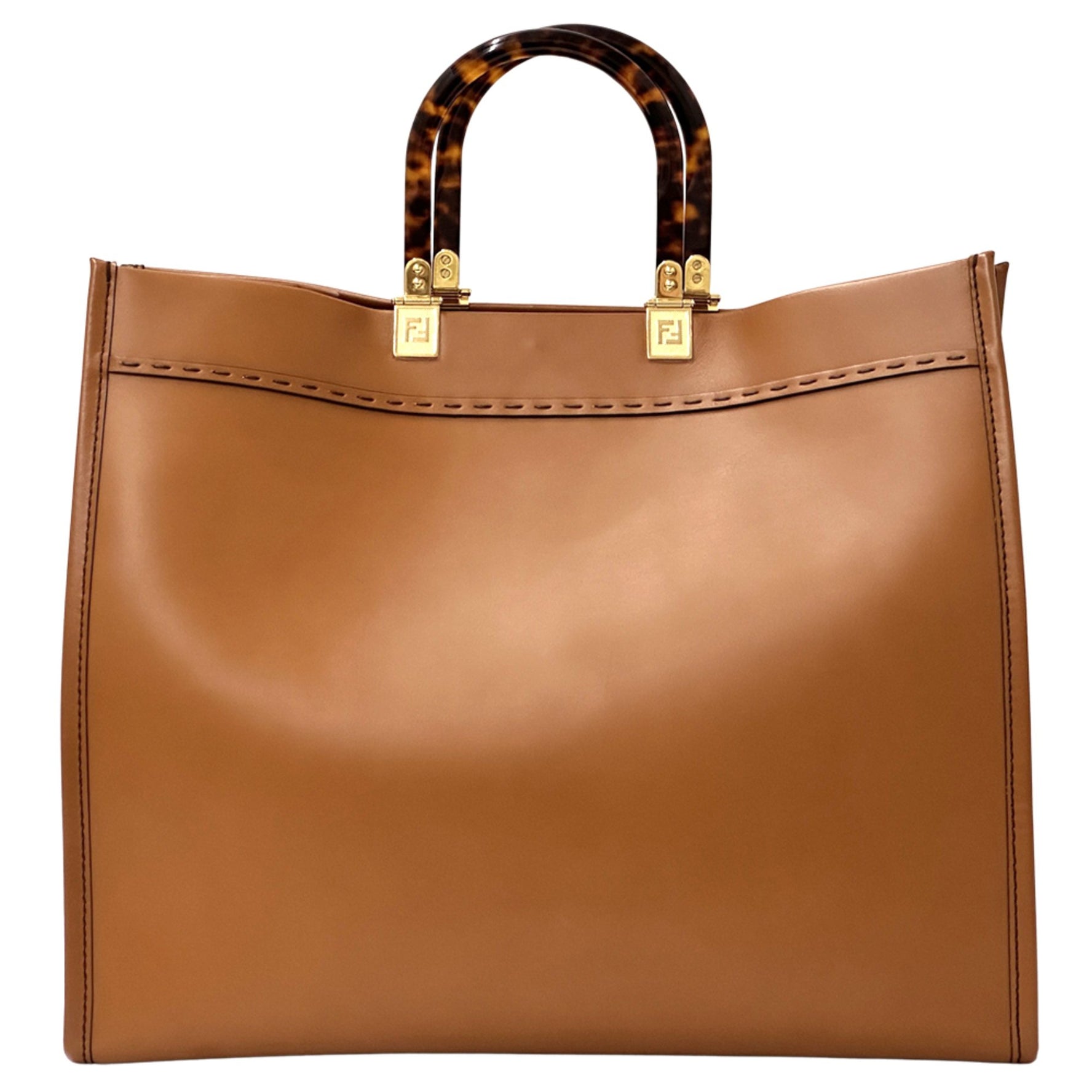 Fendi bag leather handbag in Sunshine medium large capacity, size.