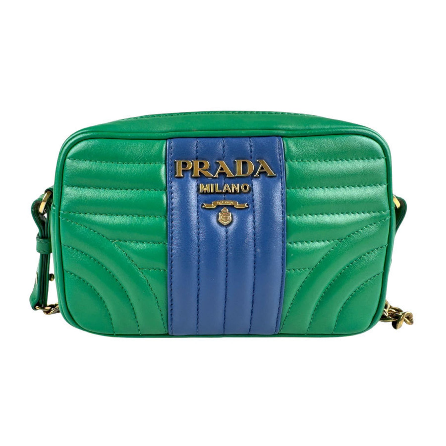 PRADA Shoulder Bag Leather Green x Blue