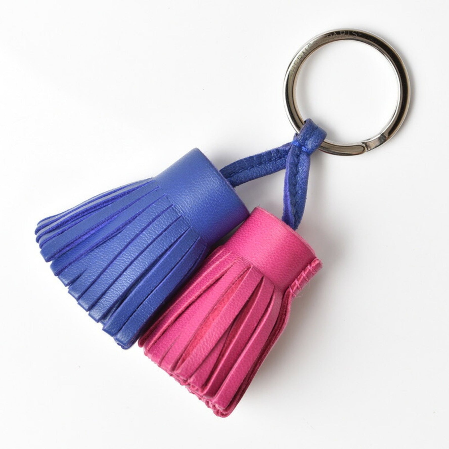 Hermes Key Ring Holder Carmen Urdos Tassel Charm Blue Fuchsia