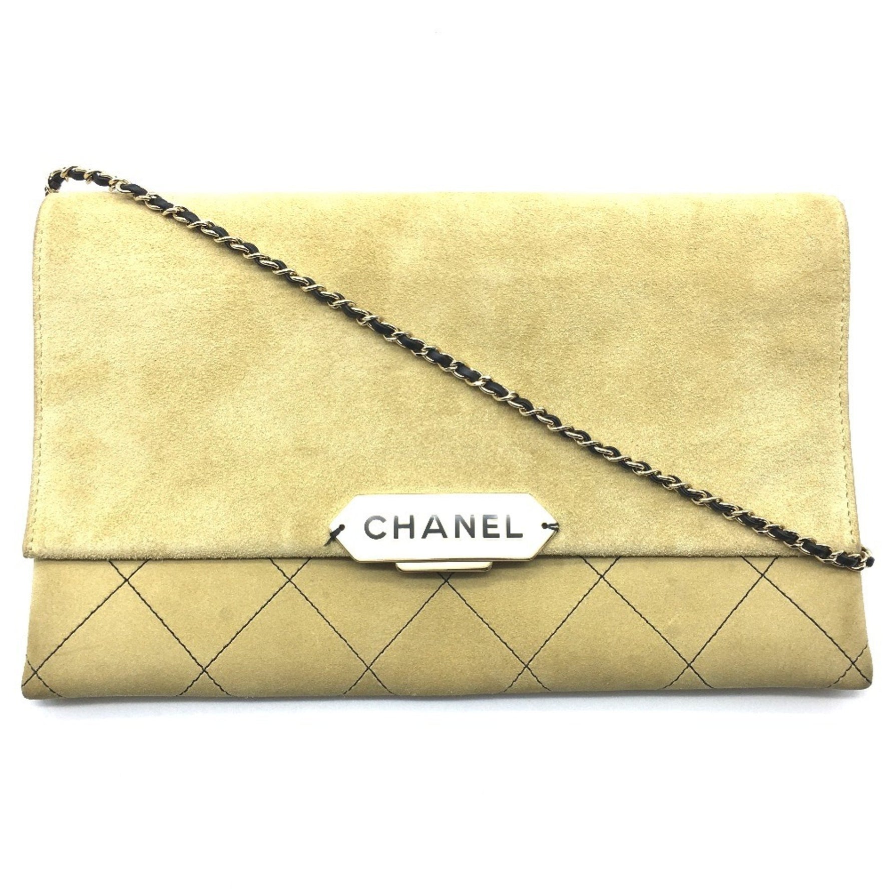 CHANEL Logo Matelasse Flap Single Chain Shoulder Bag in Suede with Gold Hardware