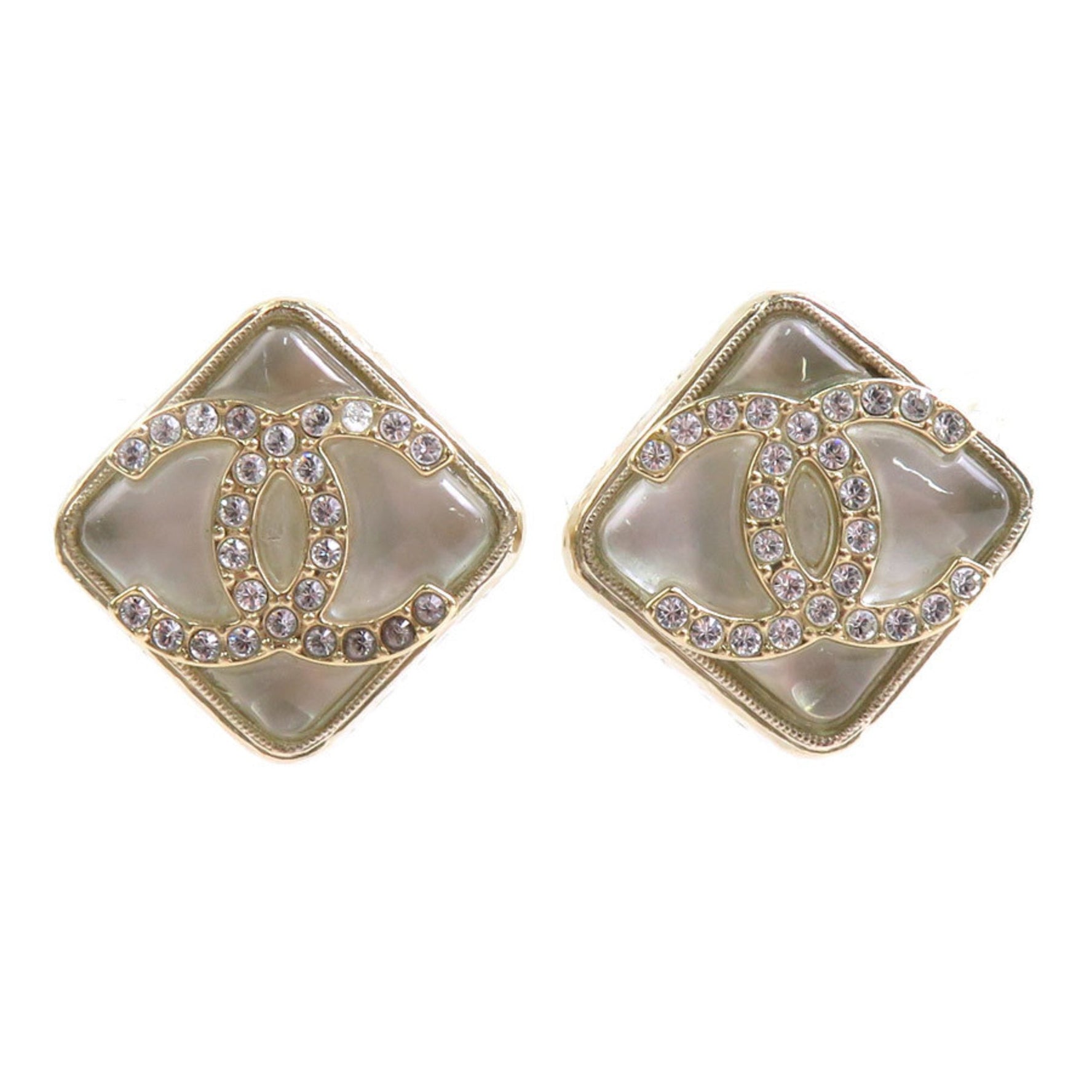 CHANEL Coco Mark Metal Stone Earrings in Gold and Silver