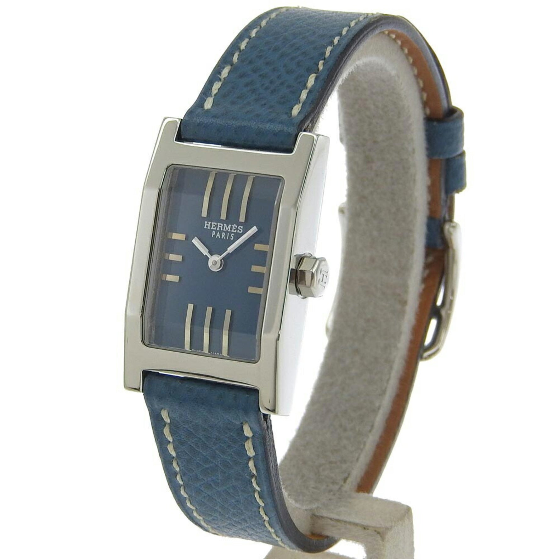 Hermes Tandem Watch Stainless Steel x Leather □G Quartz Analog Display Blue Dial