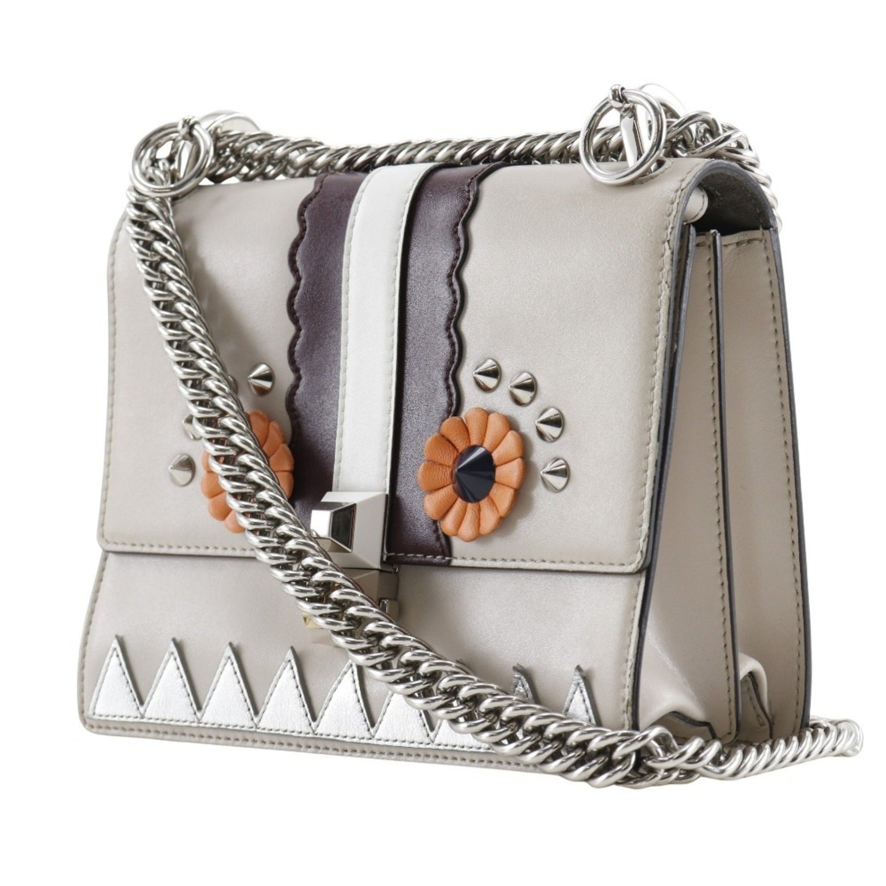 FENDI Canai Shoulder Bag Studs Calf Flap Mini