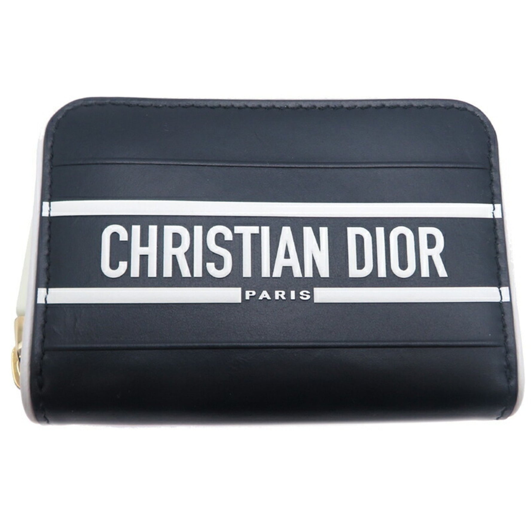 Christian Dior Compact Wallet Coin Case Leather Black