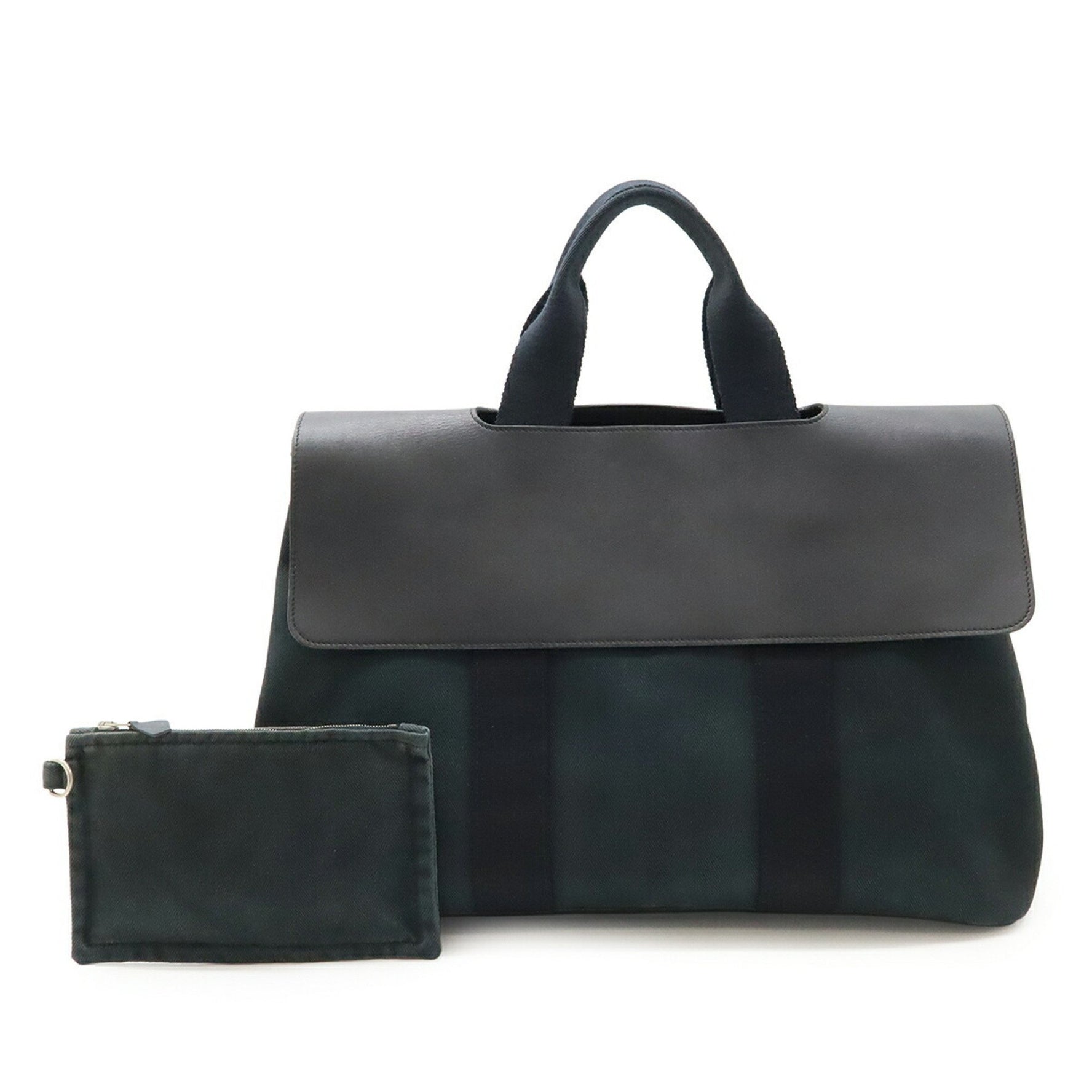 HERMES Valparaiso MM handbag tote bag in Toile Chevron leather black.