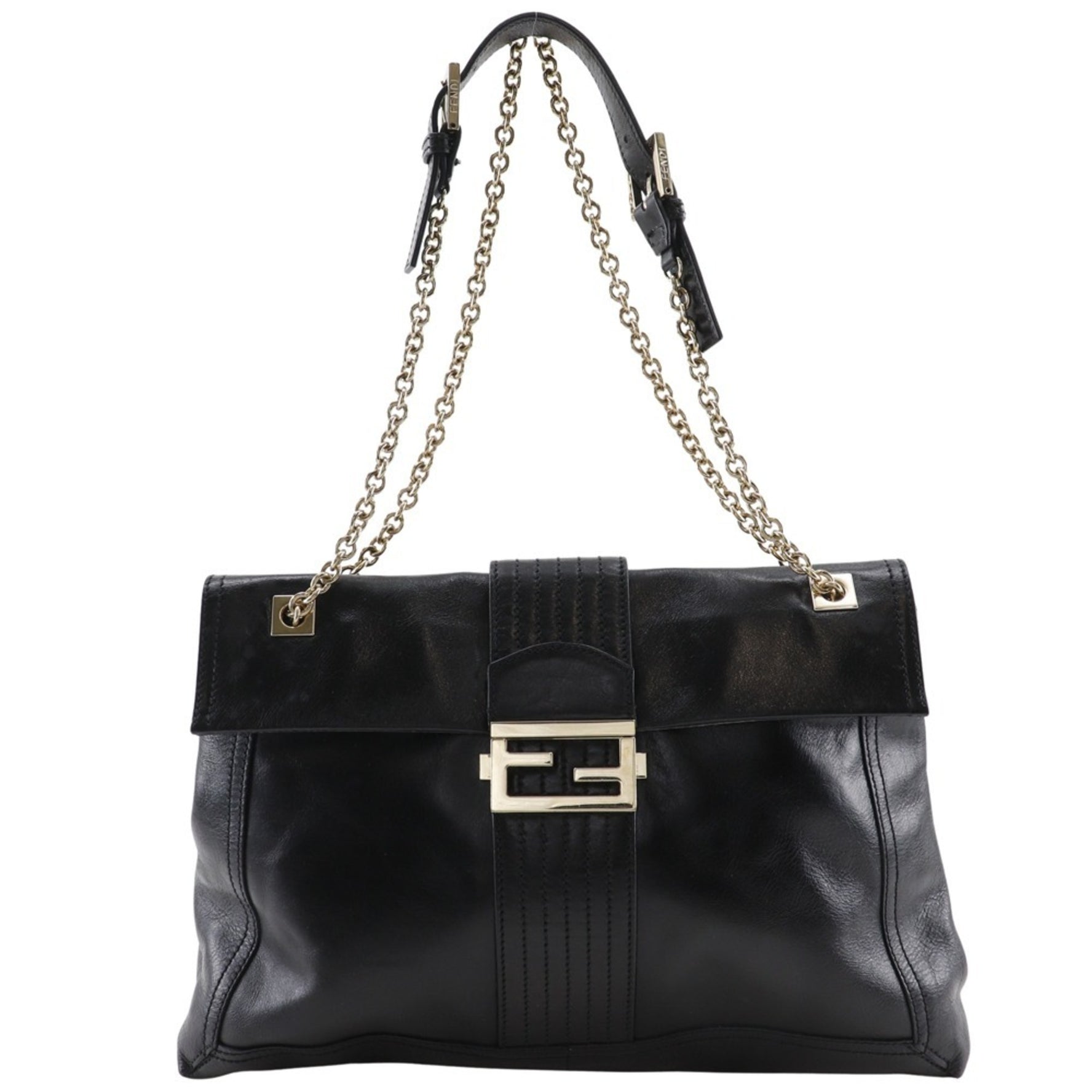 FENDI Chain Tote Bag Shoulder Leather Flap