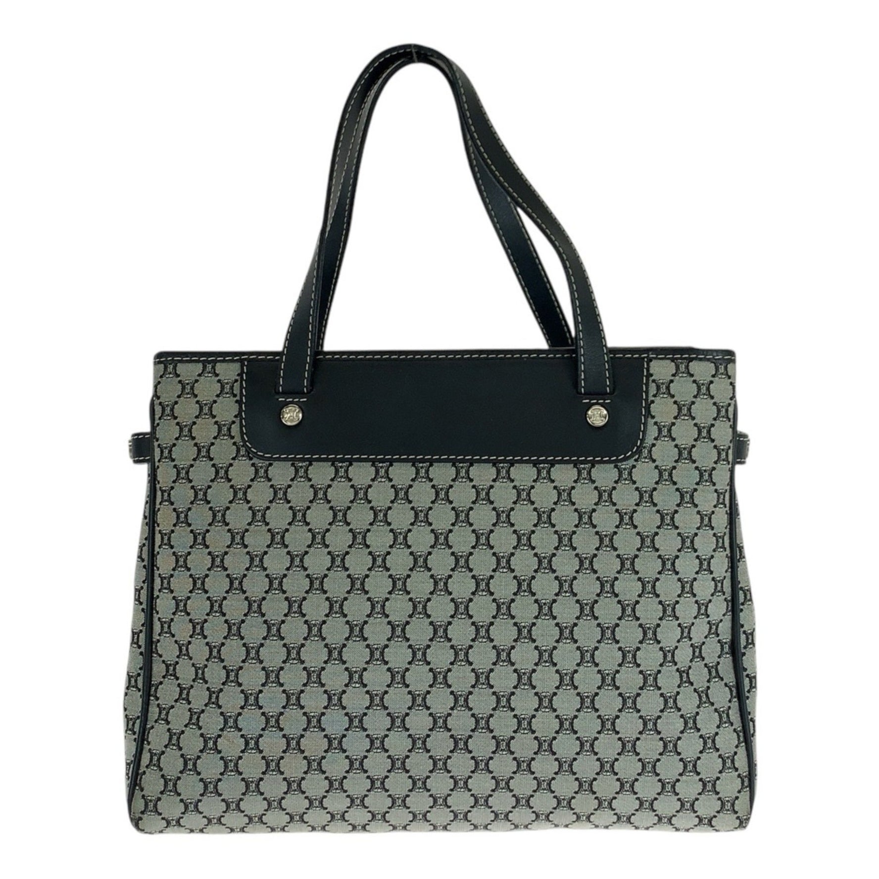 CELINE Macadam Grey Black Silver Hardware Canvas Leather 24 Tote Bag Handbag