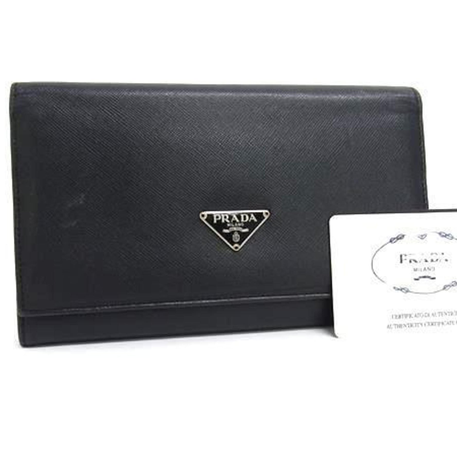 PRADA Triangle Wallet Saffiano Leather Bifold Long with Mark