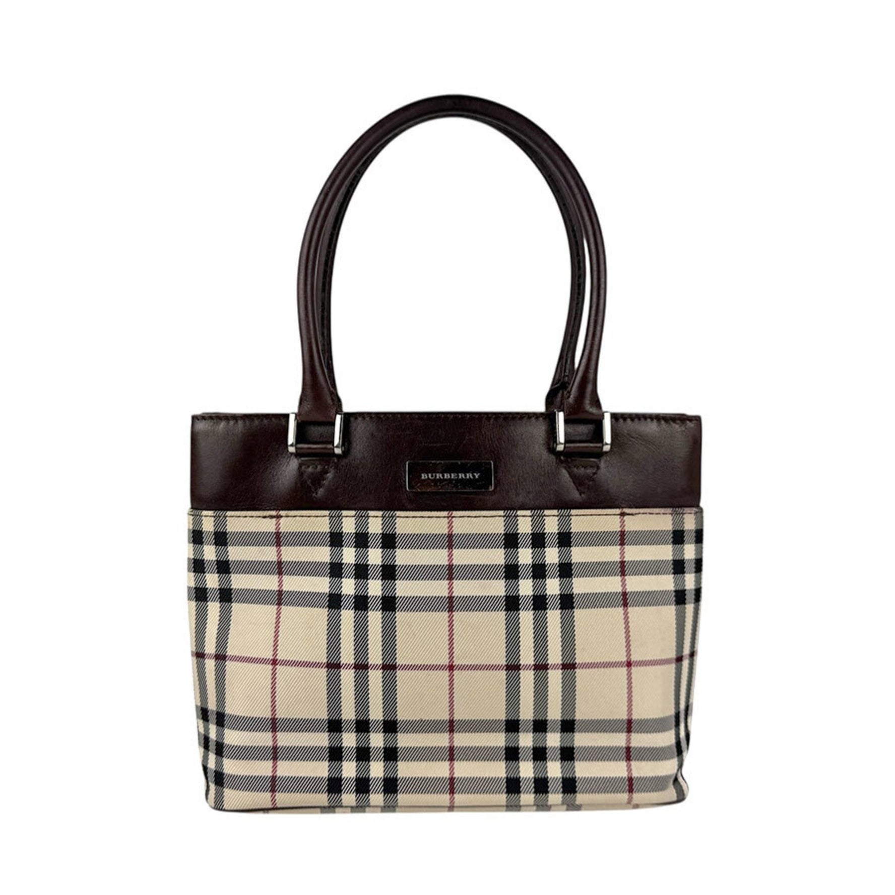 Burberry handbag nylon canvas leather beige x brown