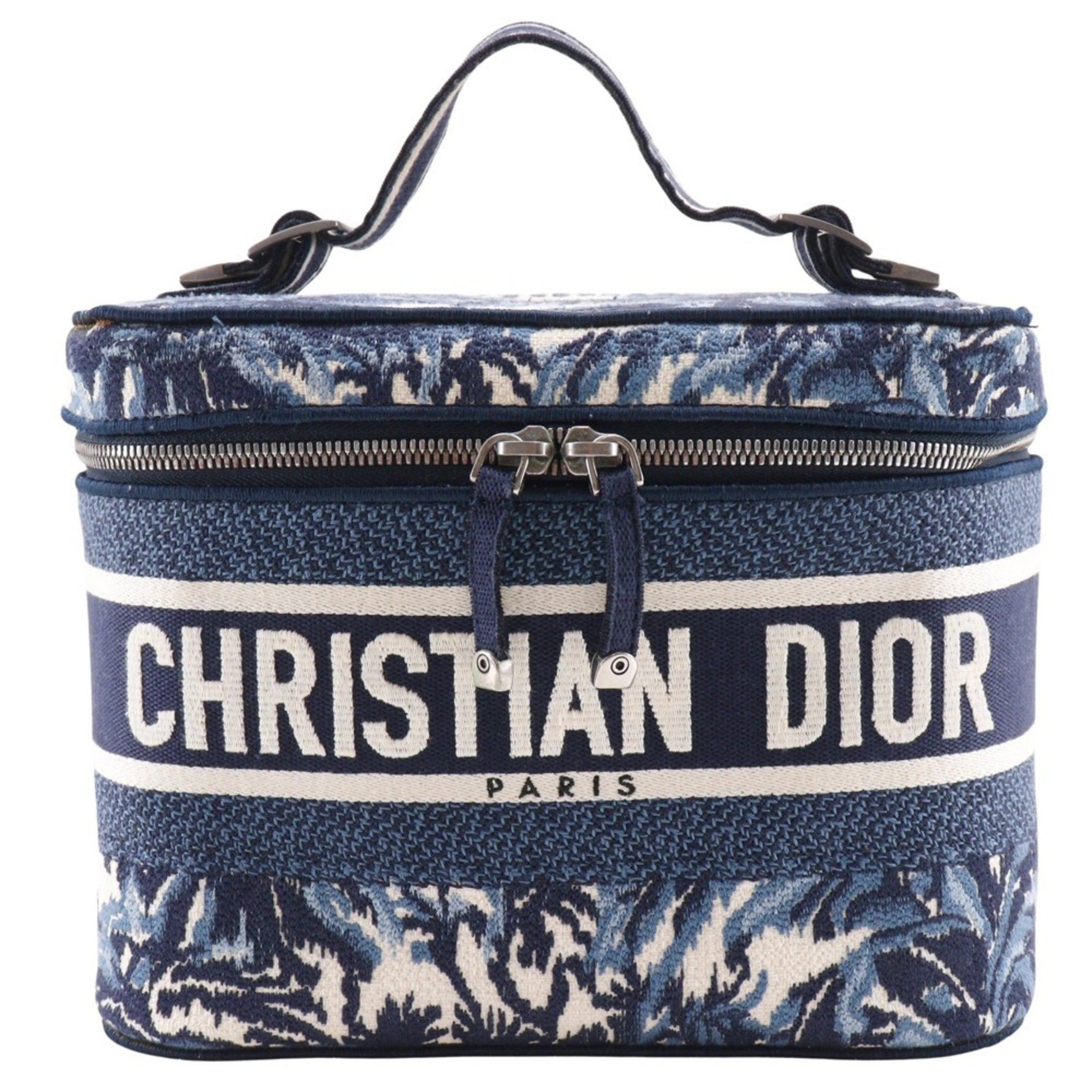 Christian Dior Dior Travel Vanity Handbag Palms Embroidery Canvas 2021 Navy/White Double