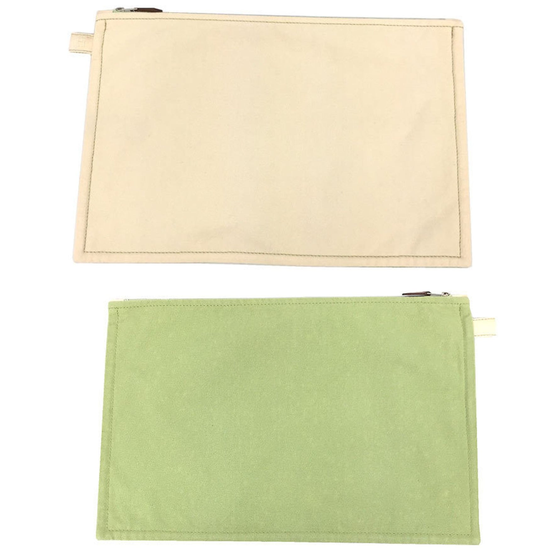 Hermes Bora Pouch GM Bicolor Flat Clutch Bag Cotton Canvas Lime Green