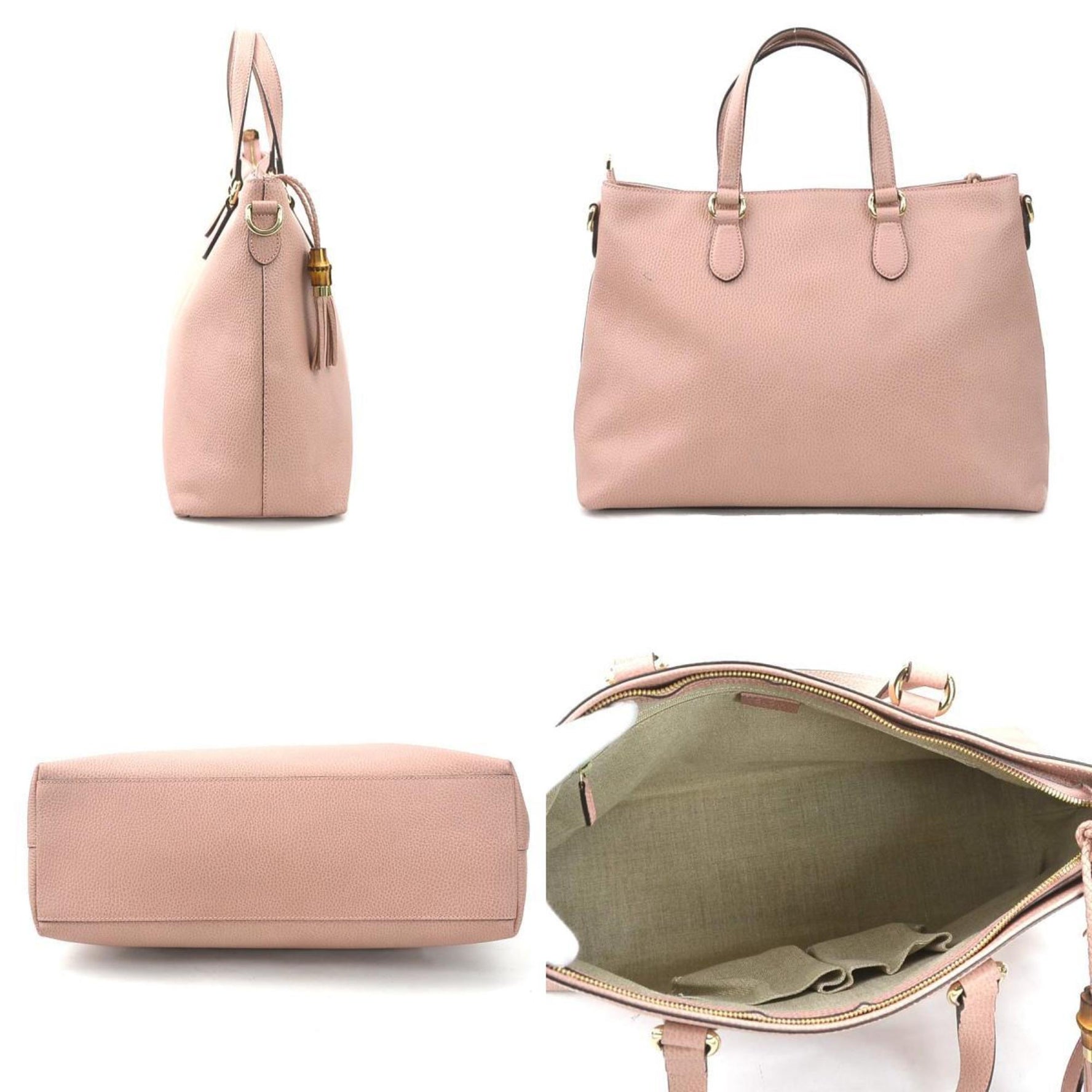 GUCCI handbag shoulder bag bamboo leather grey pink gold ladies