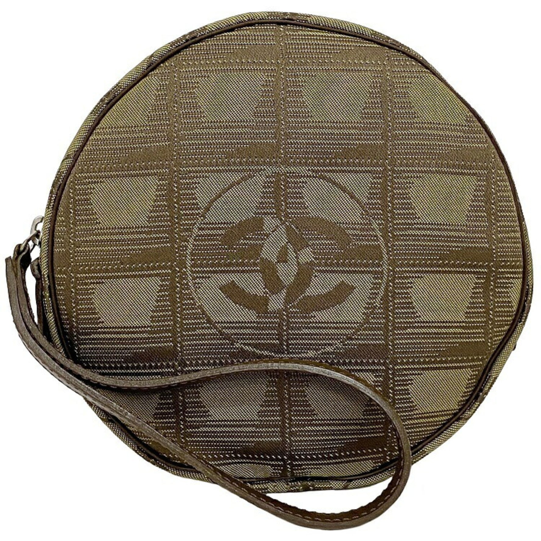 Chanel Pouch Khaki Green New Nylon Leather Round Nutra Coco Mark Strap