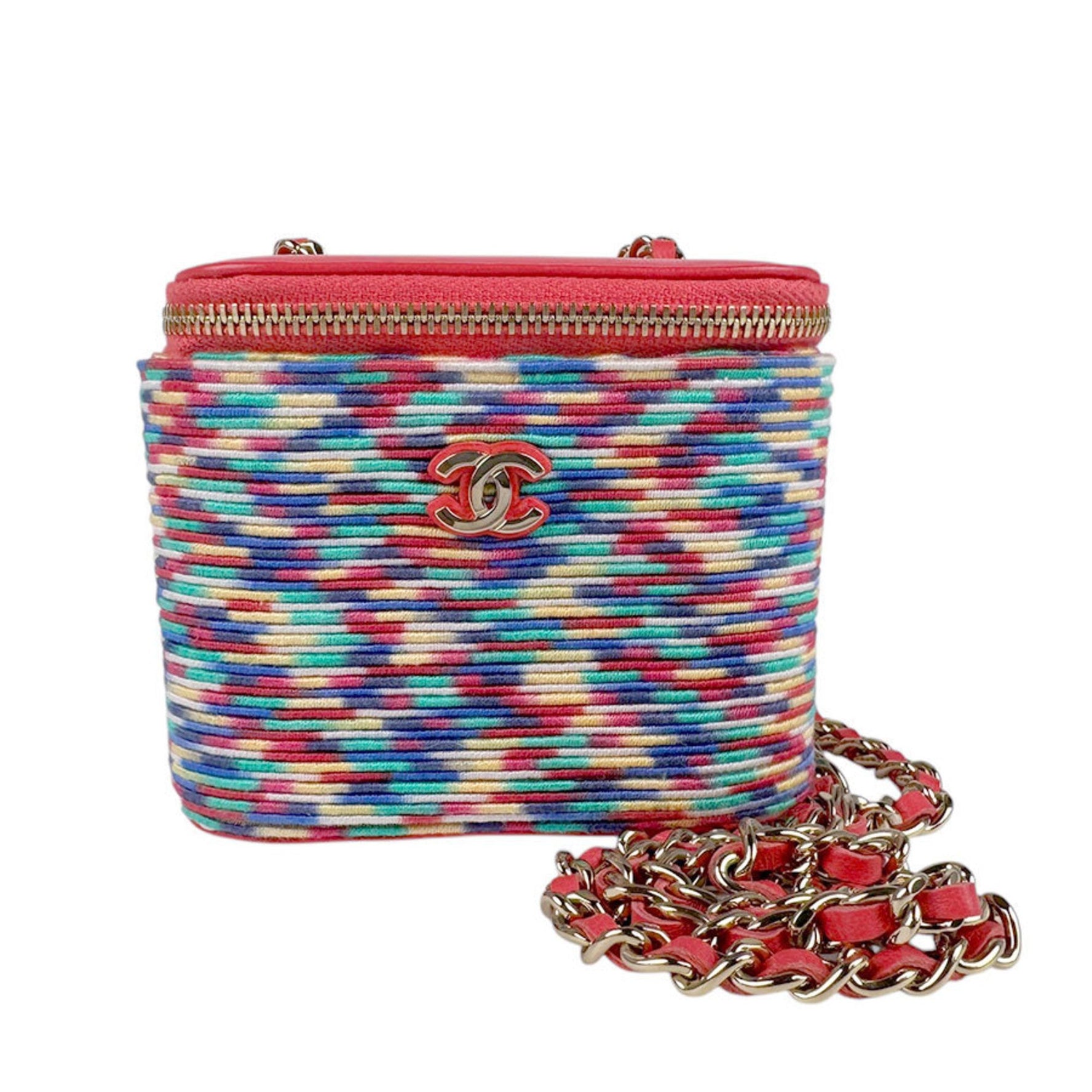 CHANEL Shoulder Bag Small Vanity Cotton Leather Pink Multicolor Gold