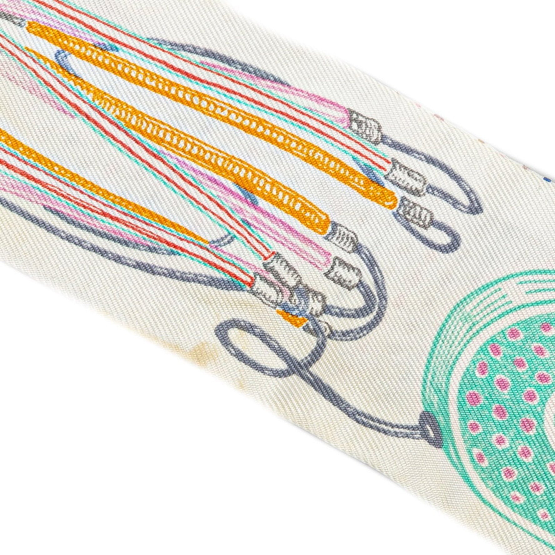 Hermes Twilly Chevaloscope Neon Scarf Muffler White Multicolor Silk
