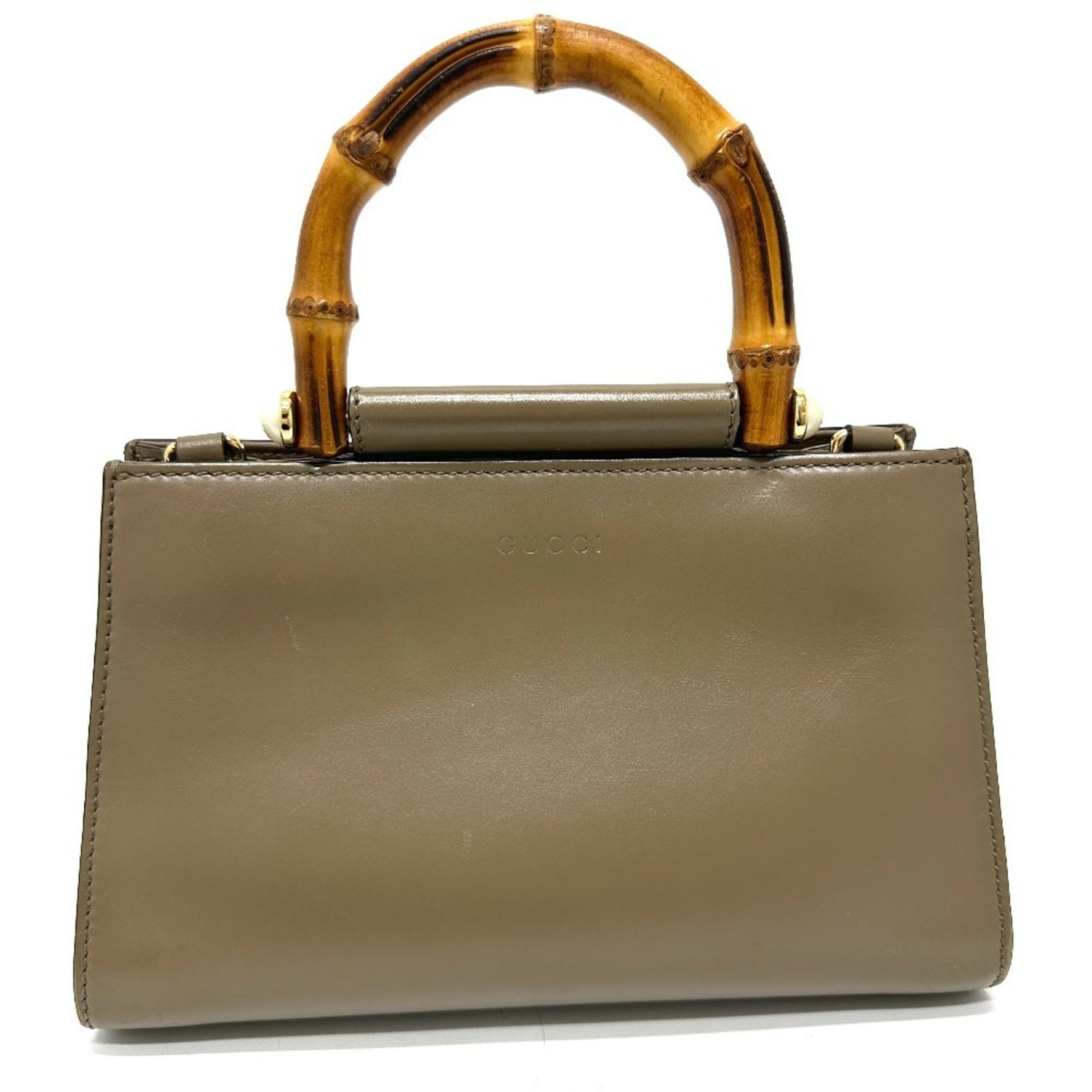 GUCCI Bamboo Faux Pearl Handbag in Leather
