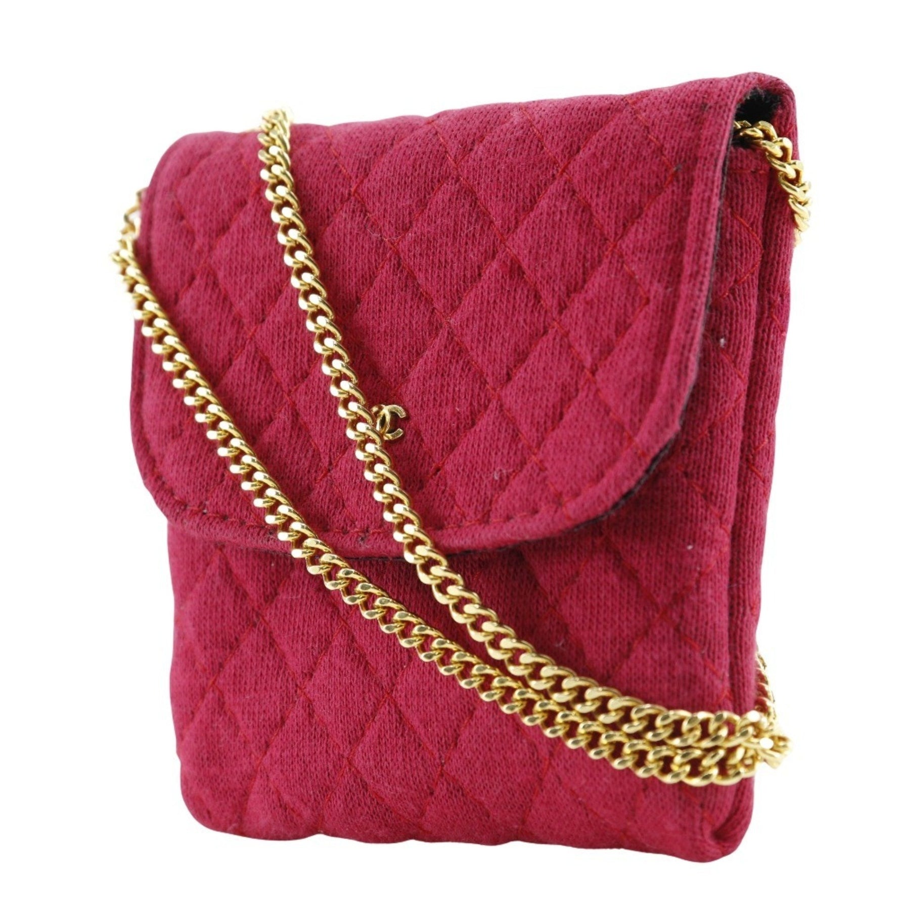 CHANEL Chain Pouch Micro Cotton Red Snap Button