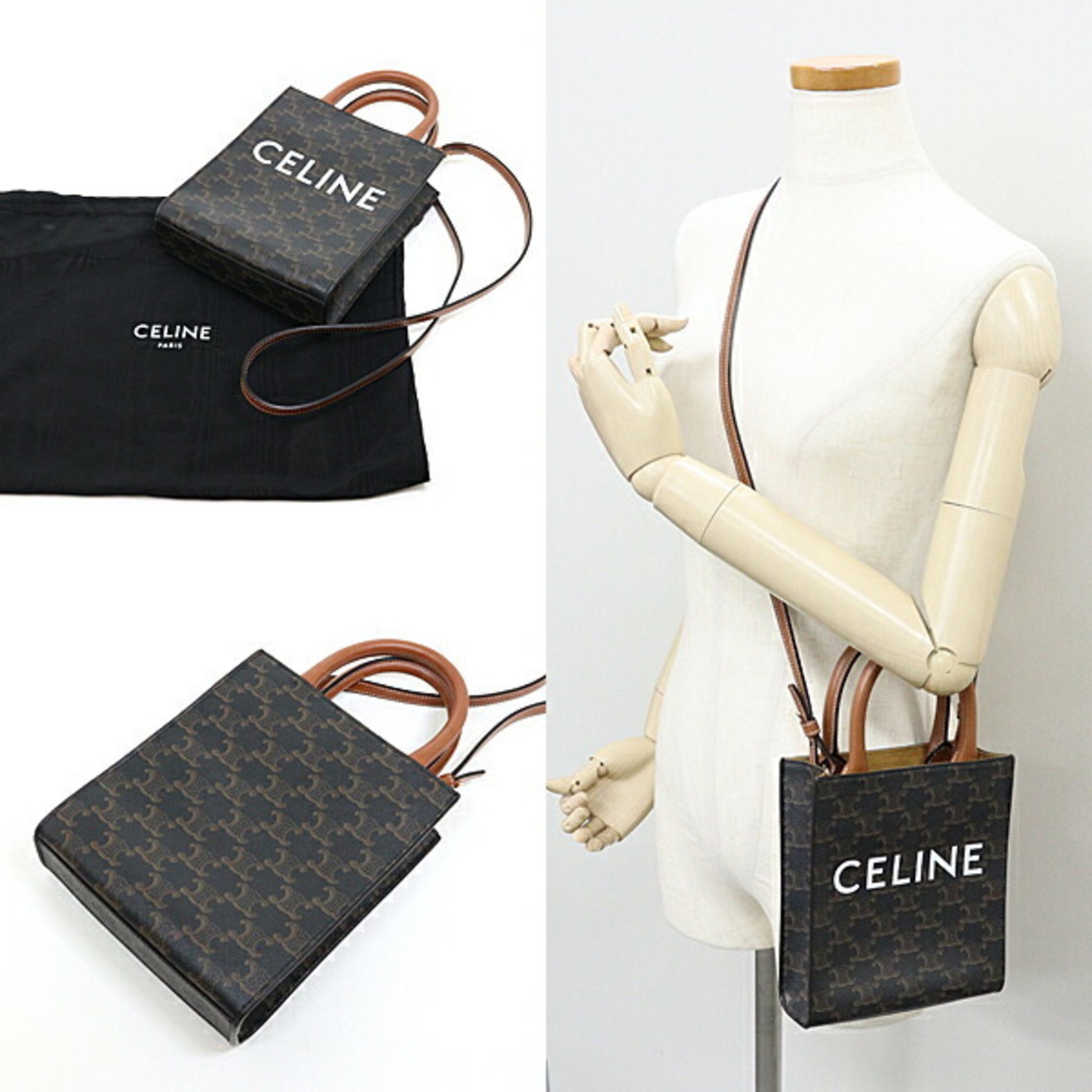 CELINE Mini Vertical Triomphe Canvas Shoulder Bag Calfskin