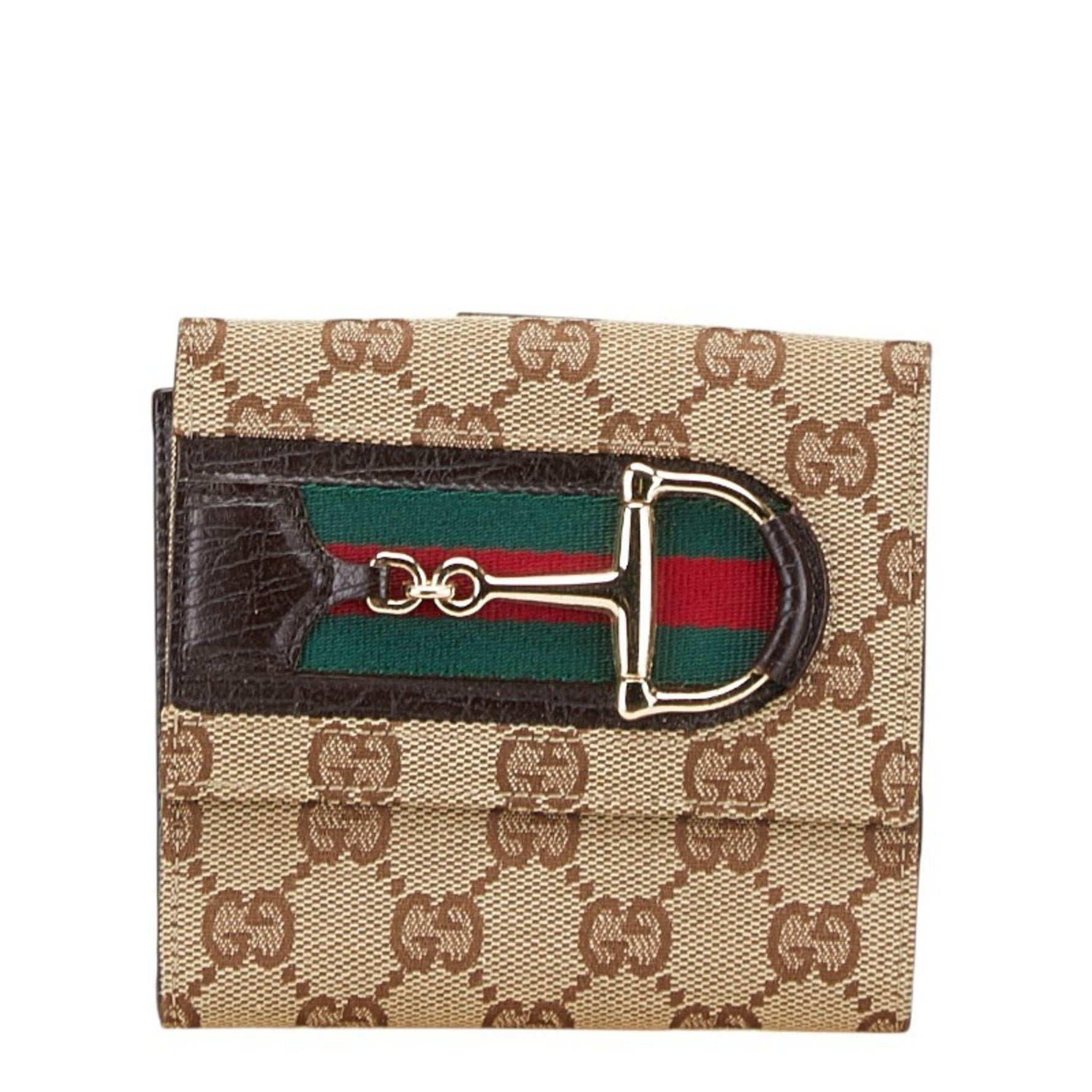 Gucci GG Canvas Horsebit Sherry Line Bifold Wallet Leather