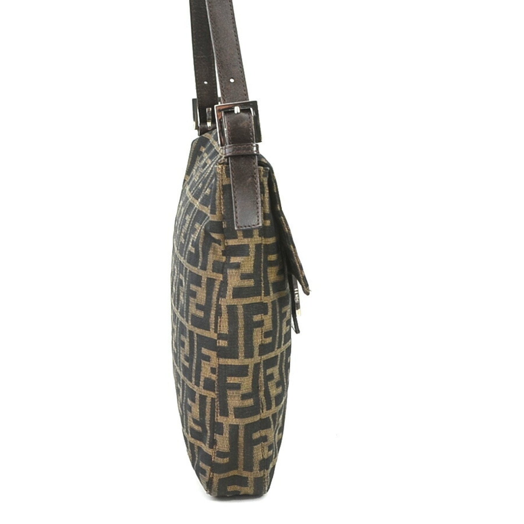 FENDI Shoulder Bag Zucca Canvas Leather Silver