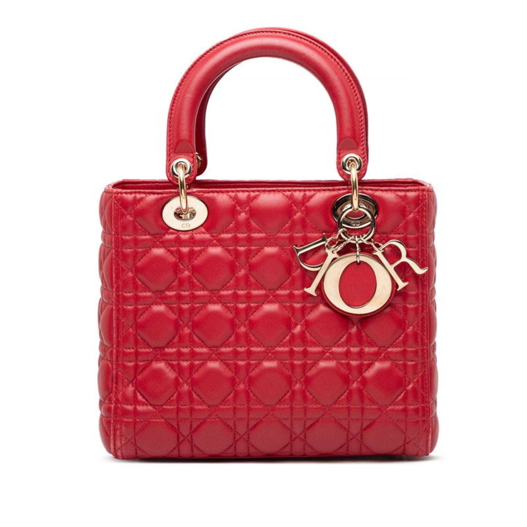 Christian Dior Lady Cannage Medium Handbag in Red Leather