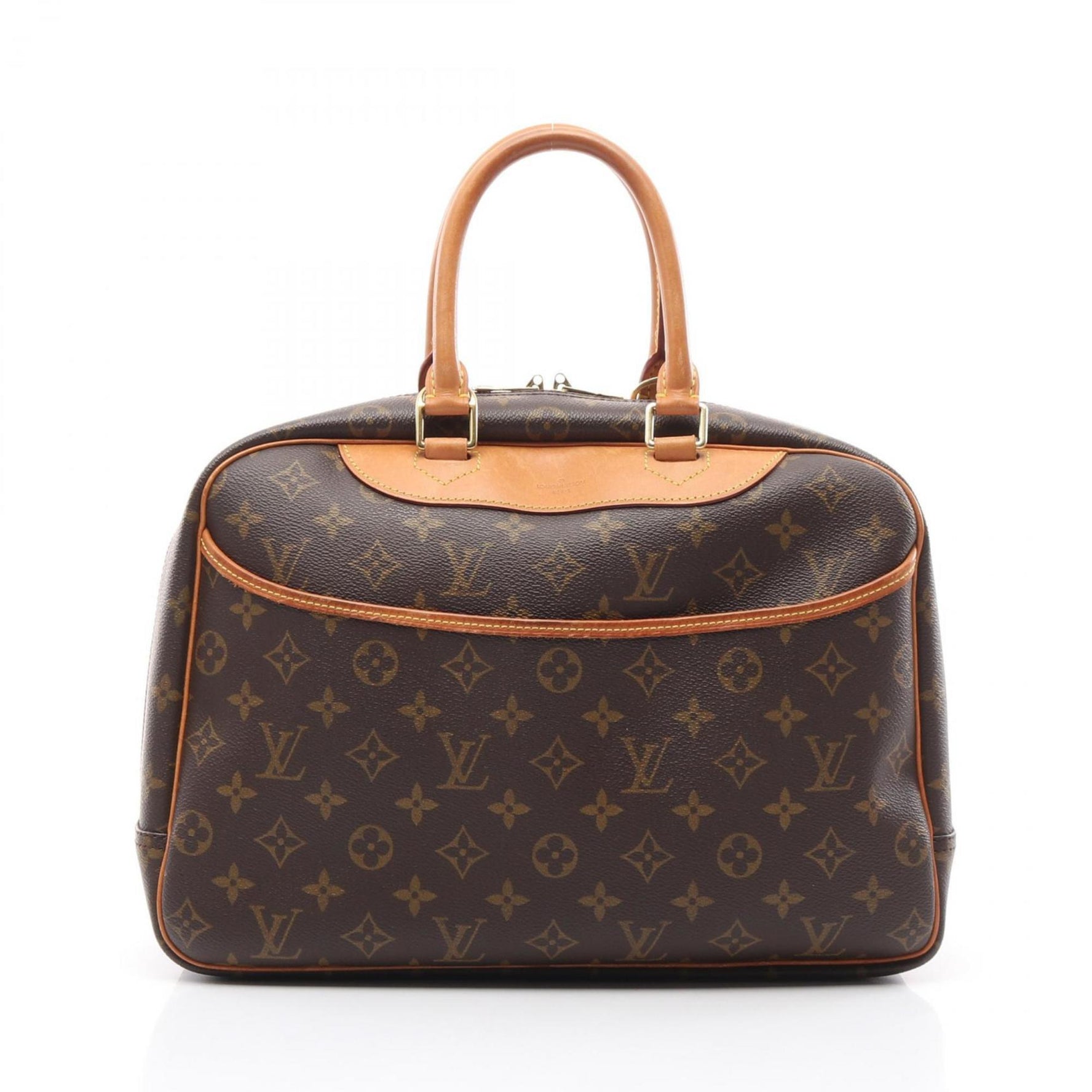 Louis Vuitton Deauville Bowling Vanity Monogram Handbag Coated Canvas Leather Brown
