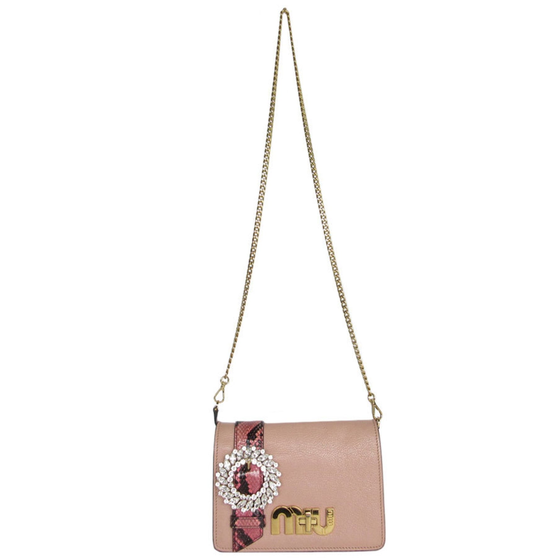 Miu Miu Miu shoulder bag leather bejeweled pink beige gold ladies