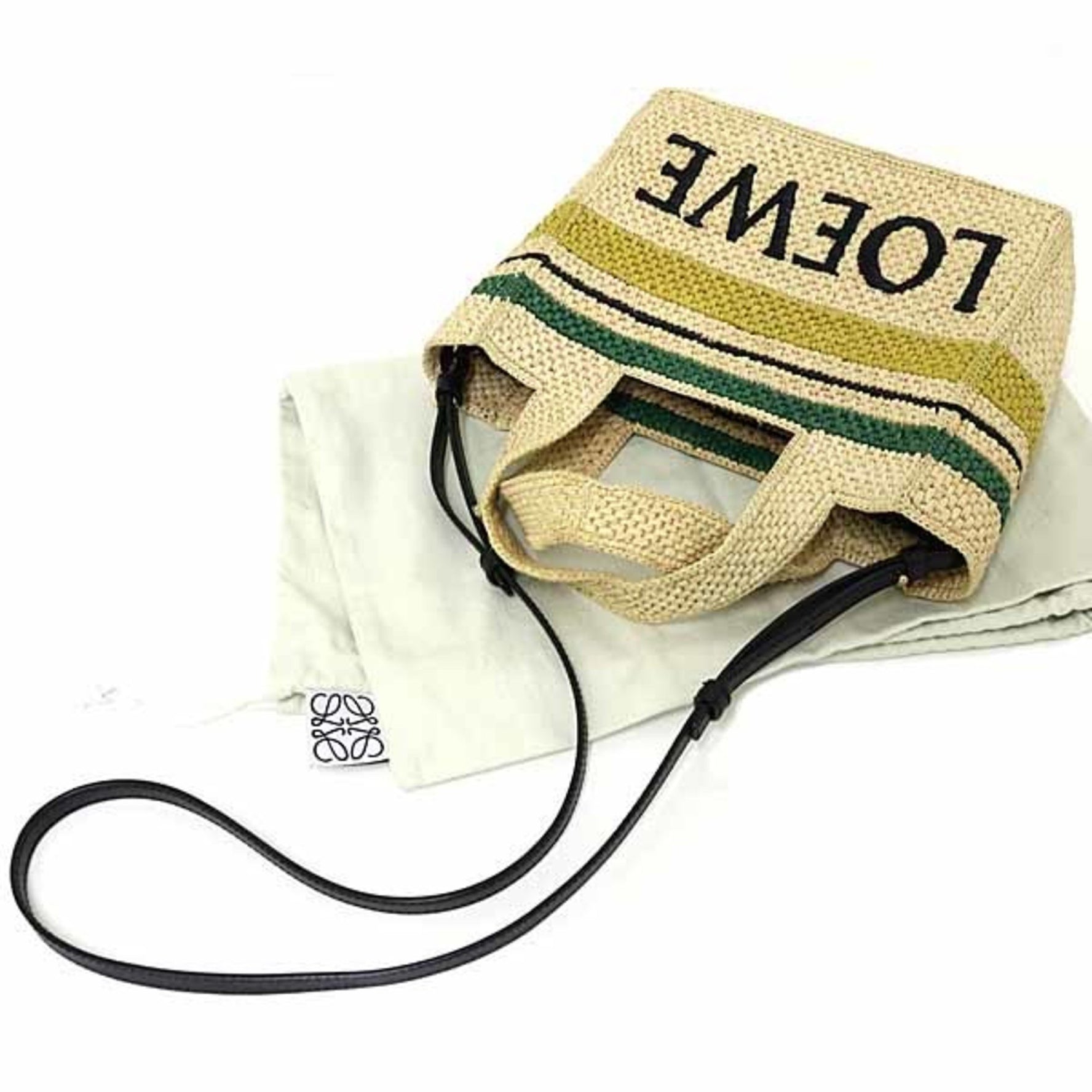 LOEWE Font Tote Small Raffia Stripe Shoulder Bag