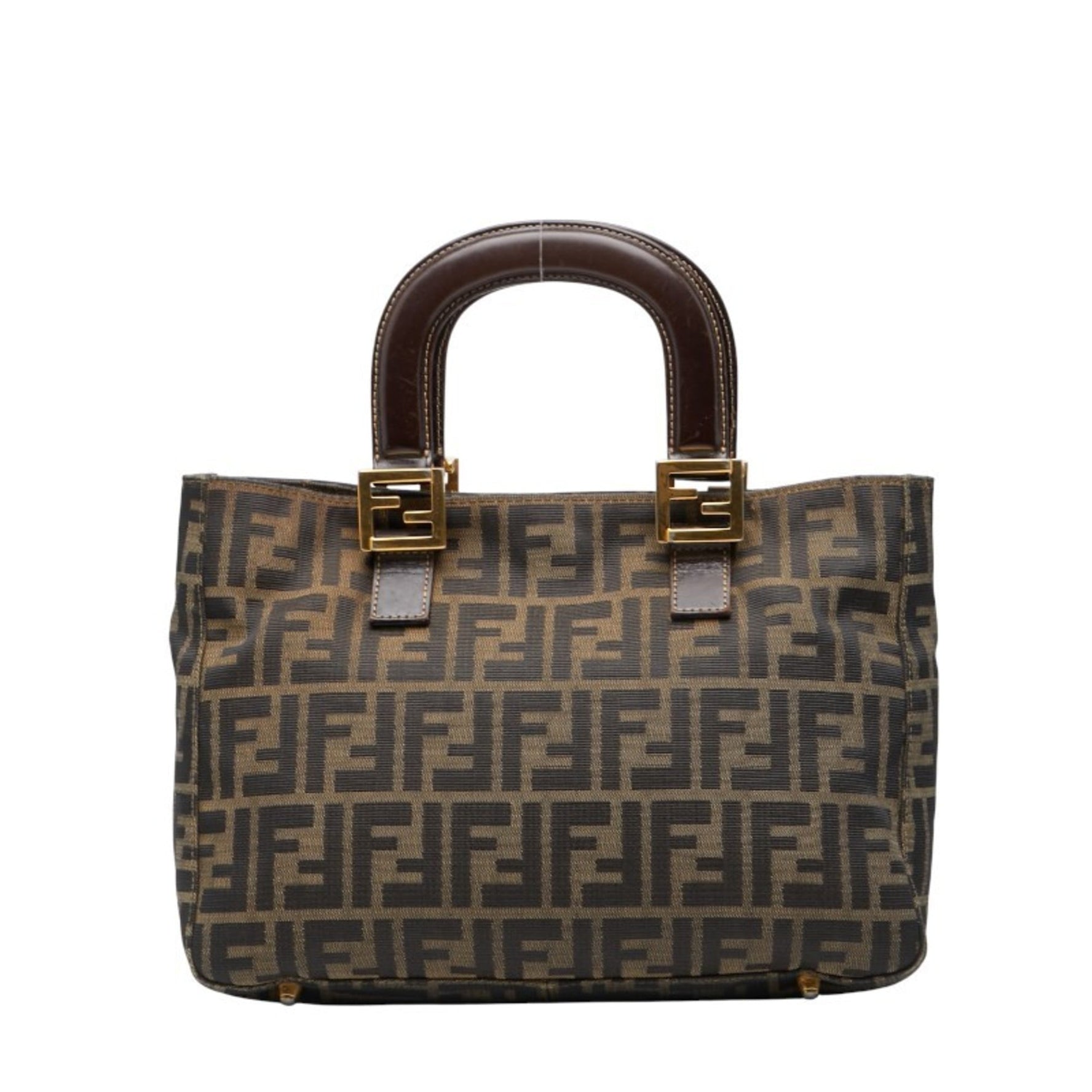 Fendi Zucca handbag in brown and black canvas leather .