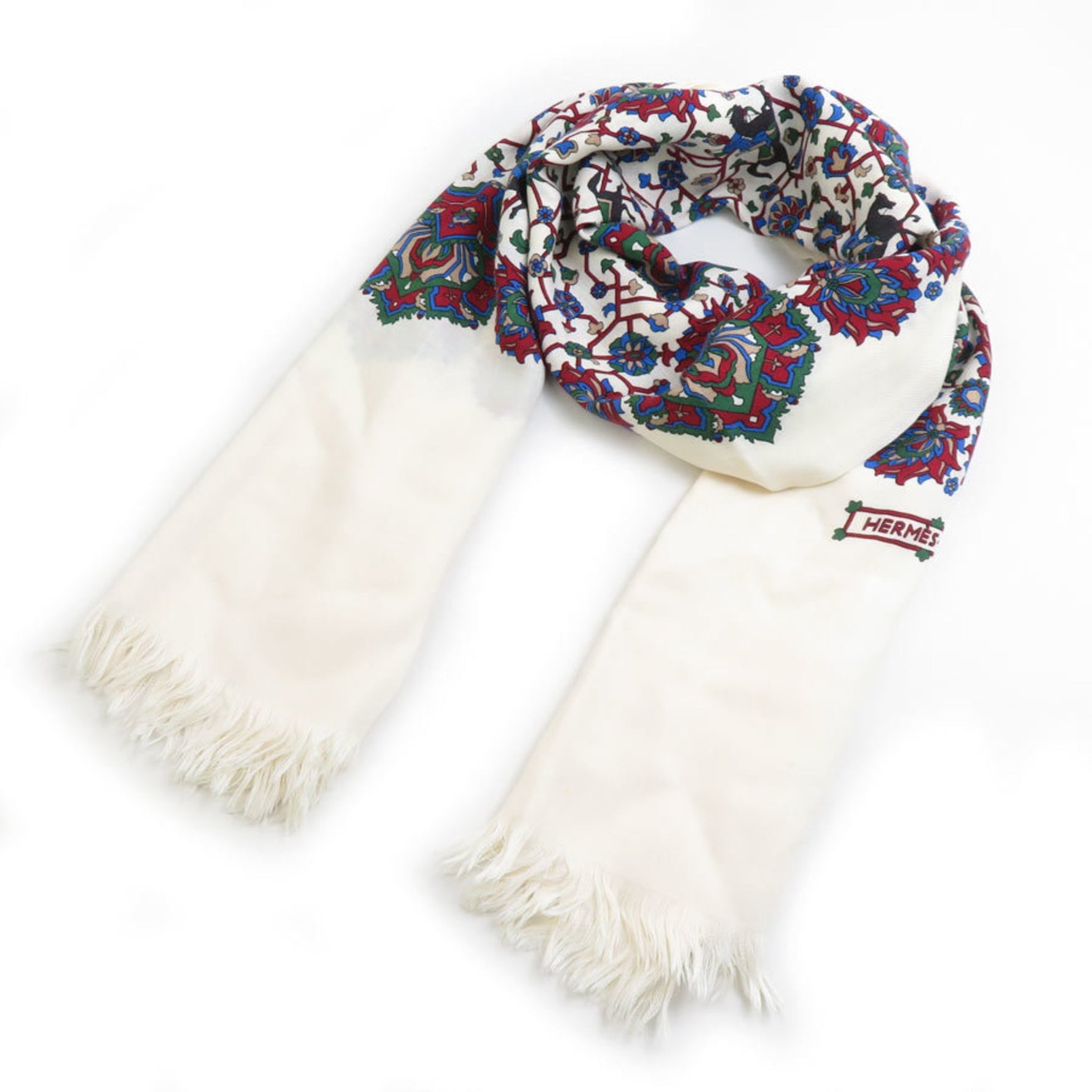 Hermes Hermès shawl scarf/muffler in off-white cashmere and silk, multicolor