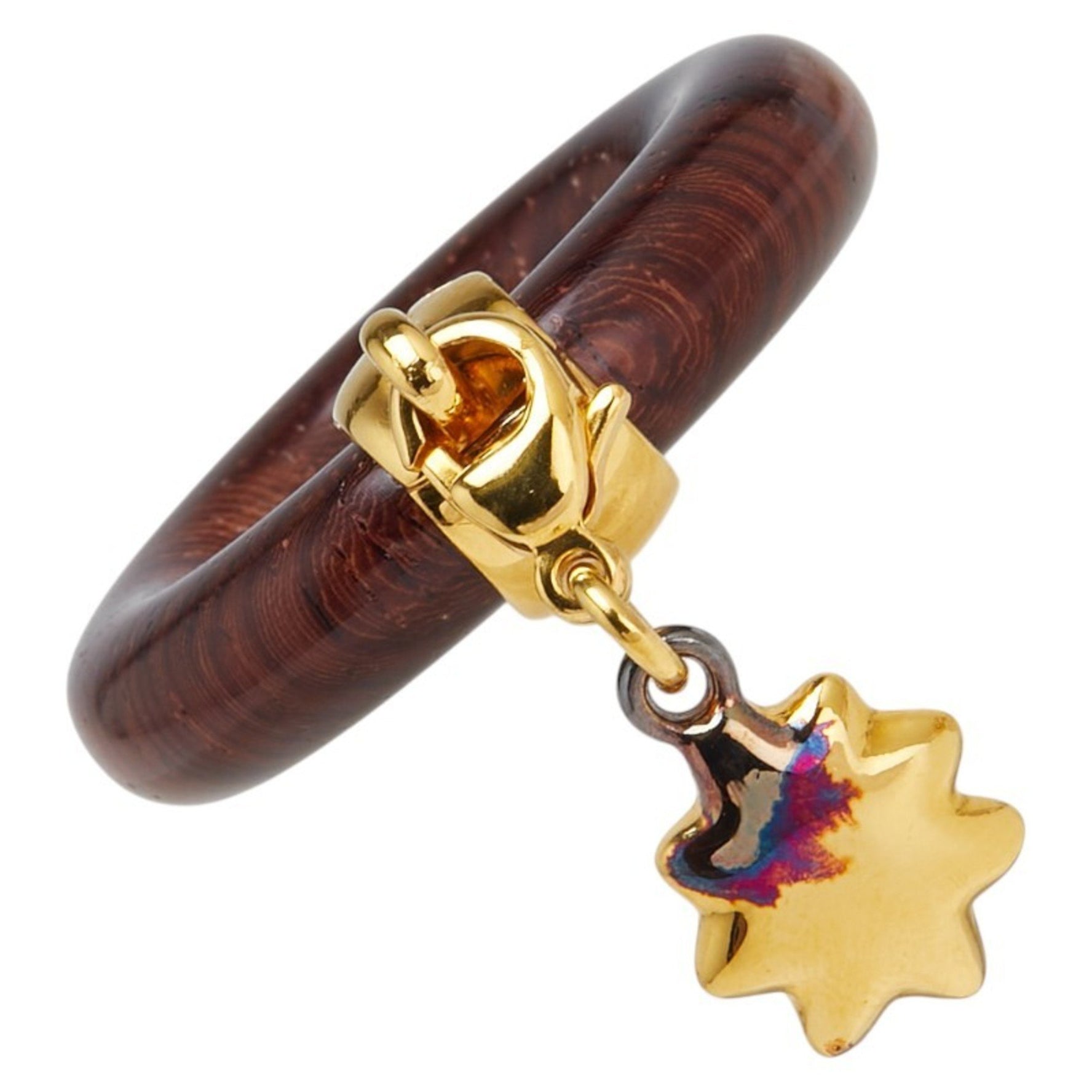 Hermès Stargazing Exhibition Scarf Ring Brown Gold Wood Plated HERMES