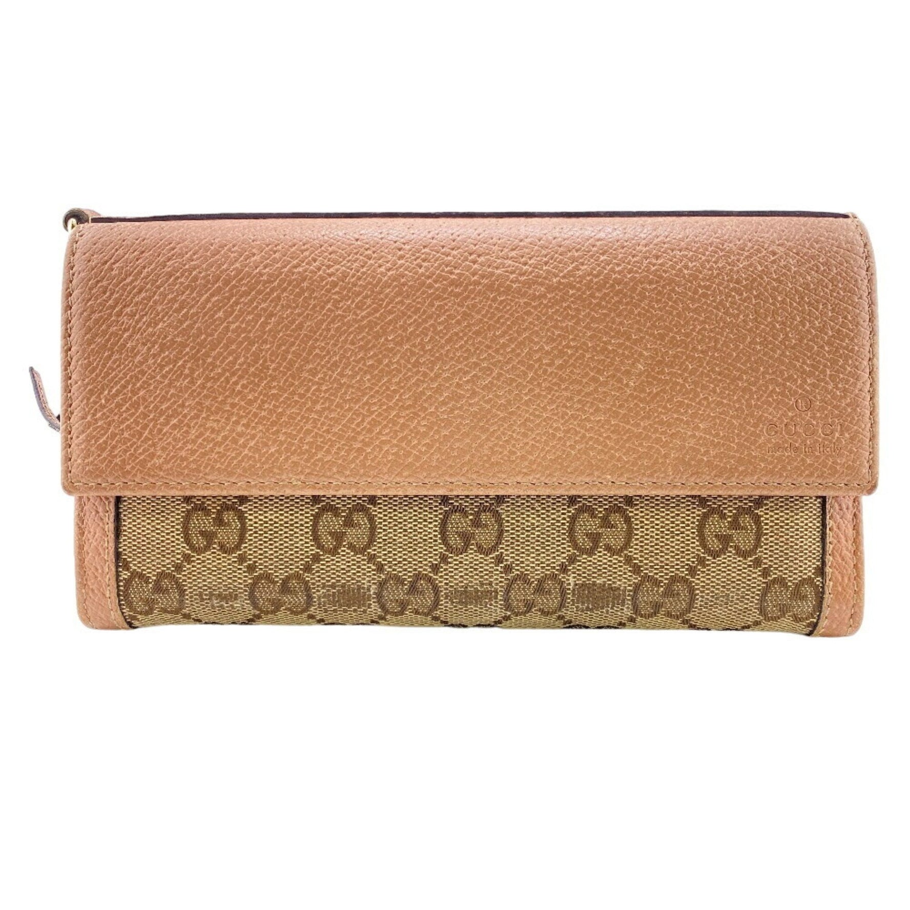GUCCI Flap coin purse long wallet GG canvas beige