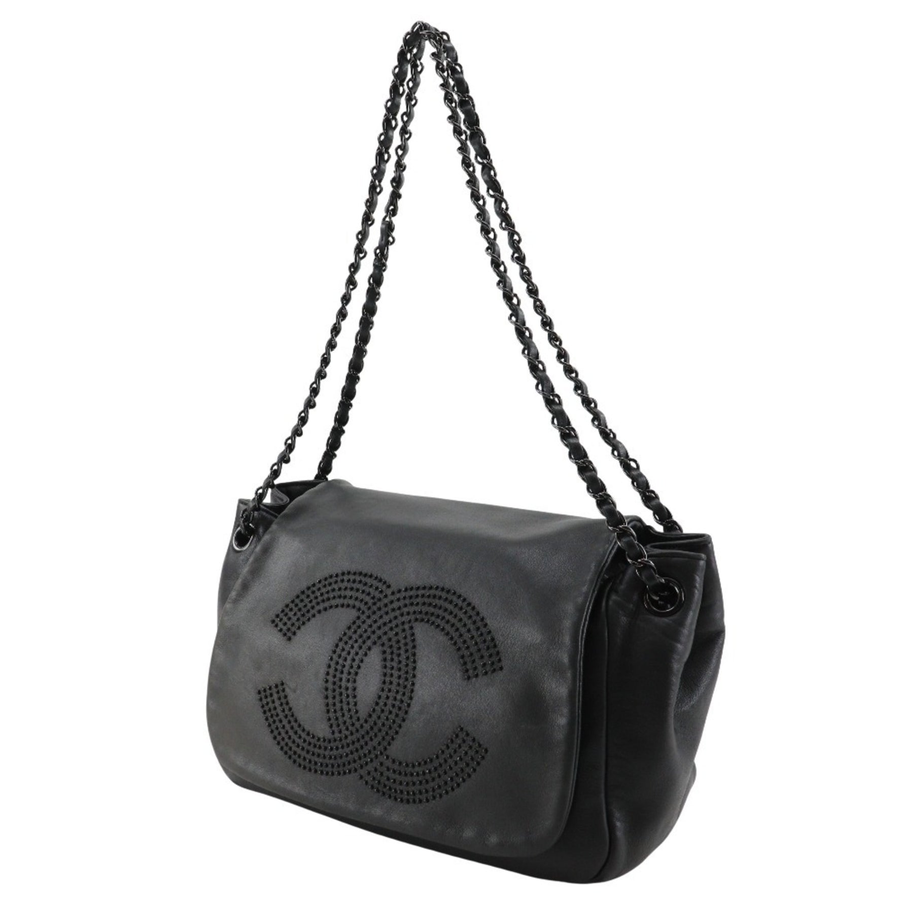 CHANEL W Chain Shoulder Bag Studs Coco Mark Lambskin Flap WChainShoulder