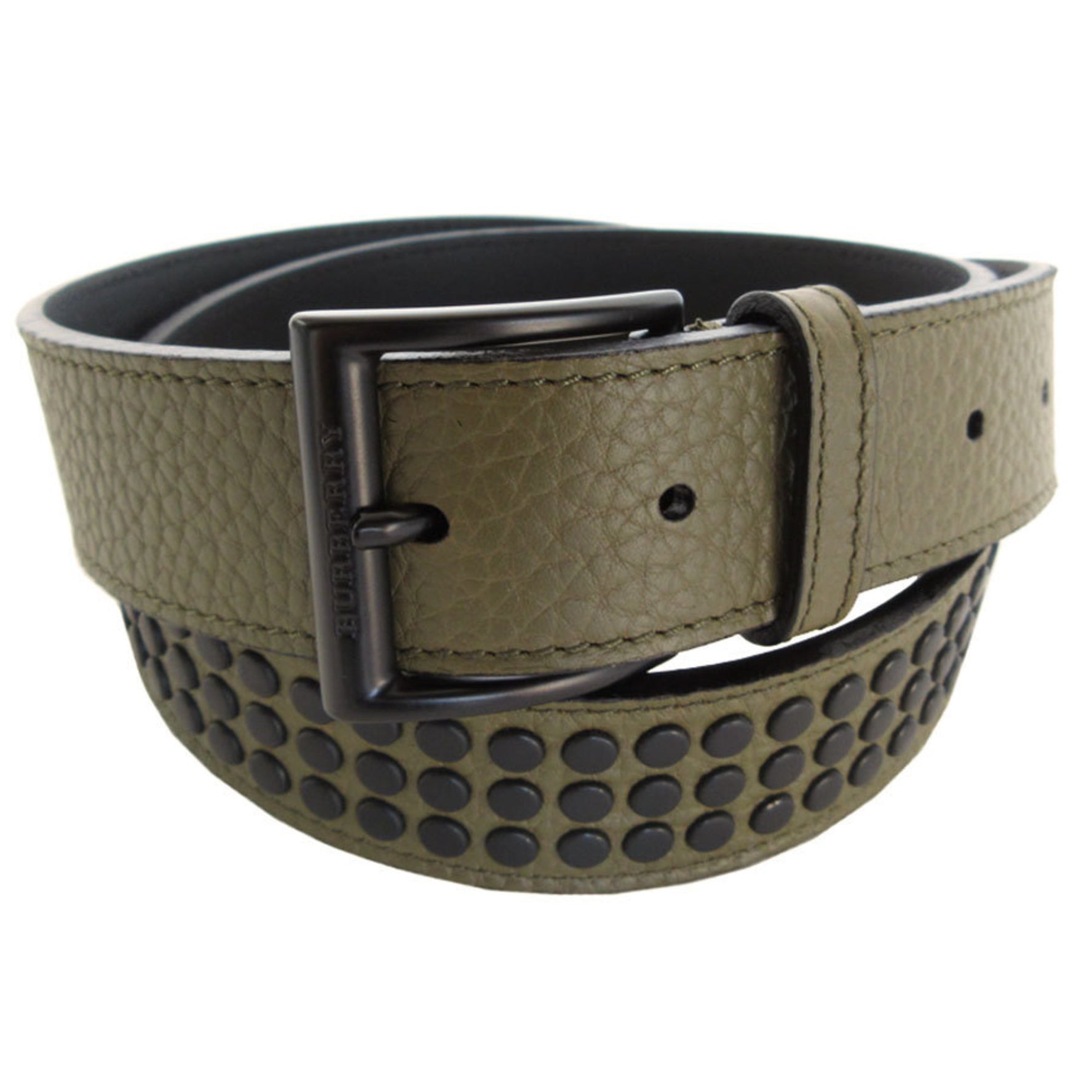 Burberry Belt Leather Metal Khaki Black