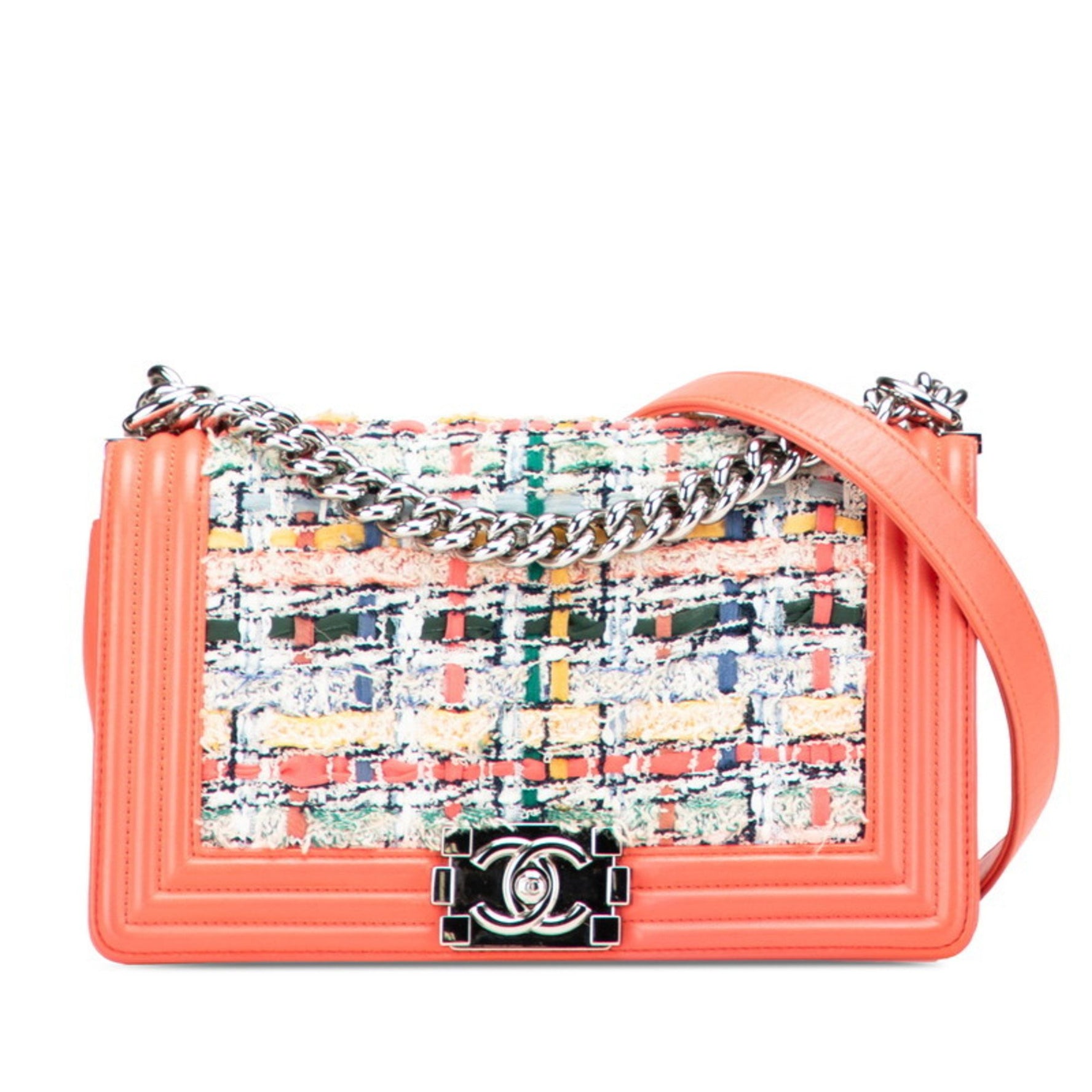 CHANEL Boy Shoulder Bag in Orange and Multicolored Tweed Leather