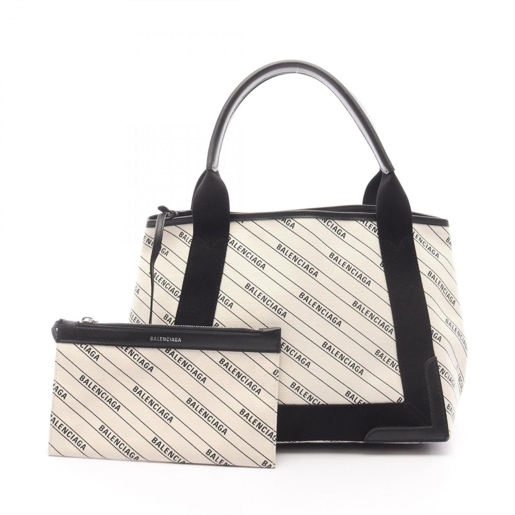 Balenciaga NAVY CABAS S Navy Cabas Tote Bag, Canvas, Black/White