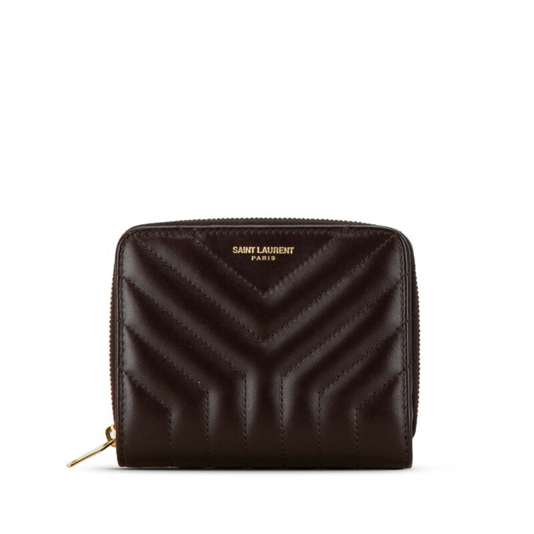 Saint Laurent Quilted Joan Bi-fold Wallet Compact Red Leather