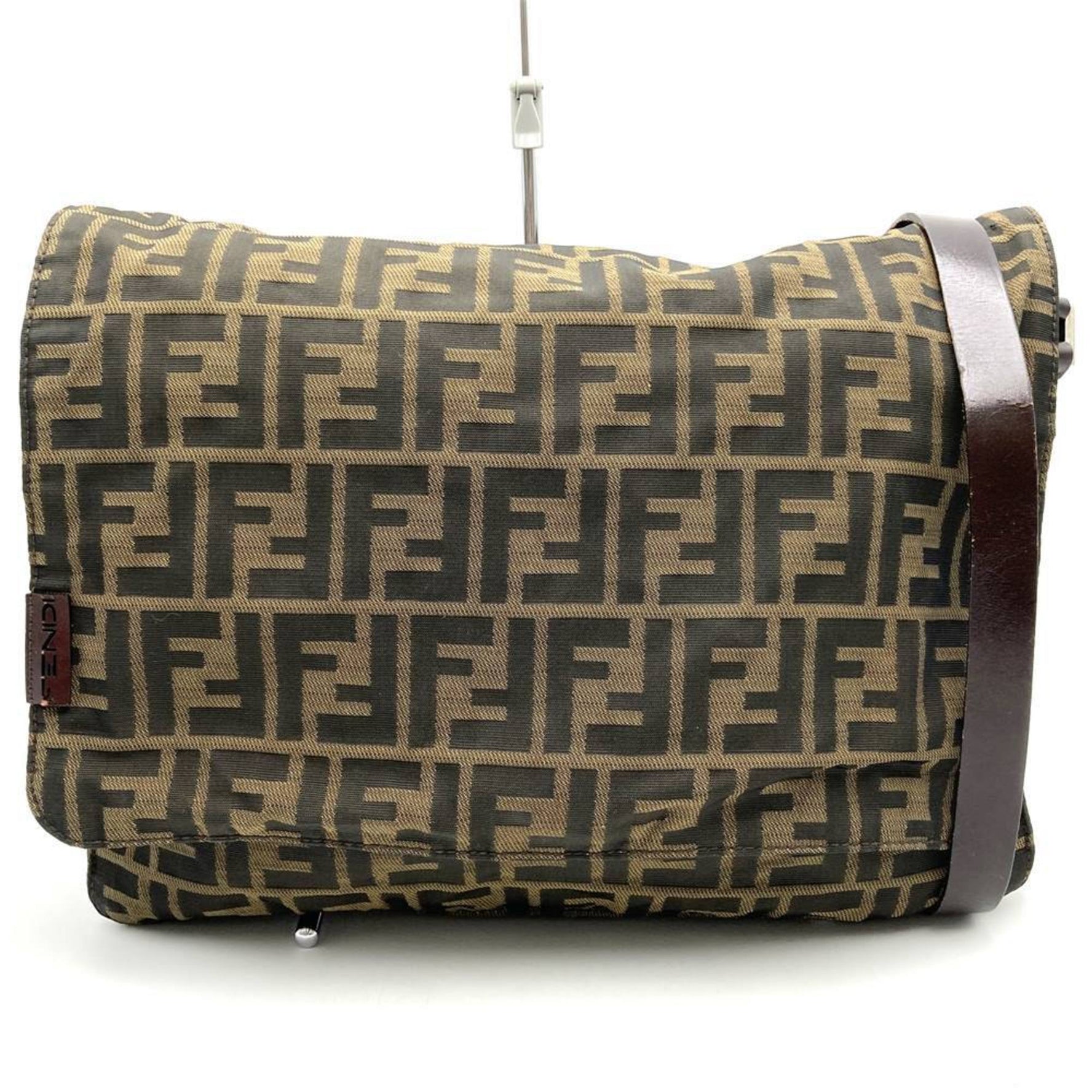 FENDI Shoulder Bag Zucca Mamma Bucket Nylon Canvas Leather Khaki