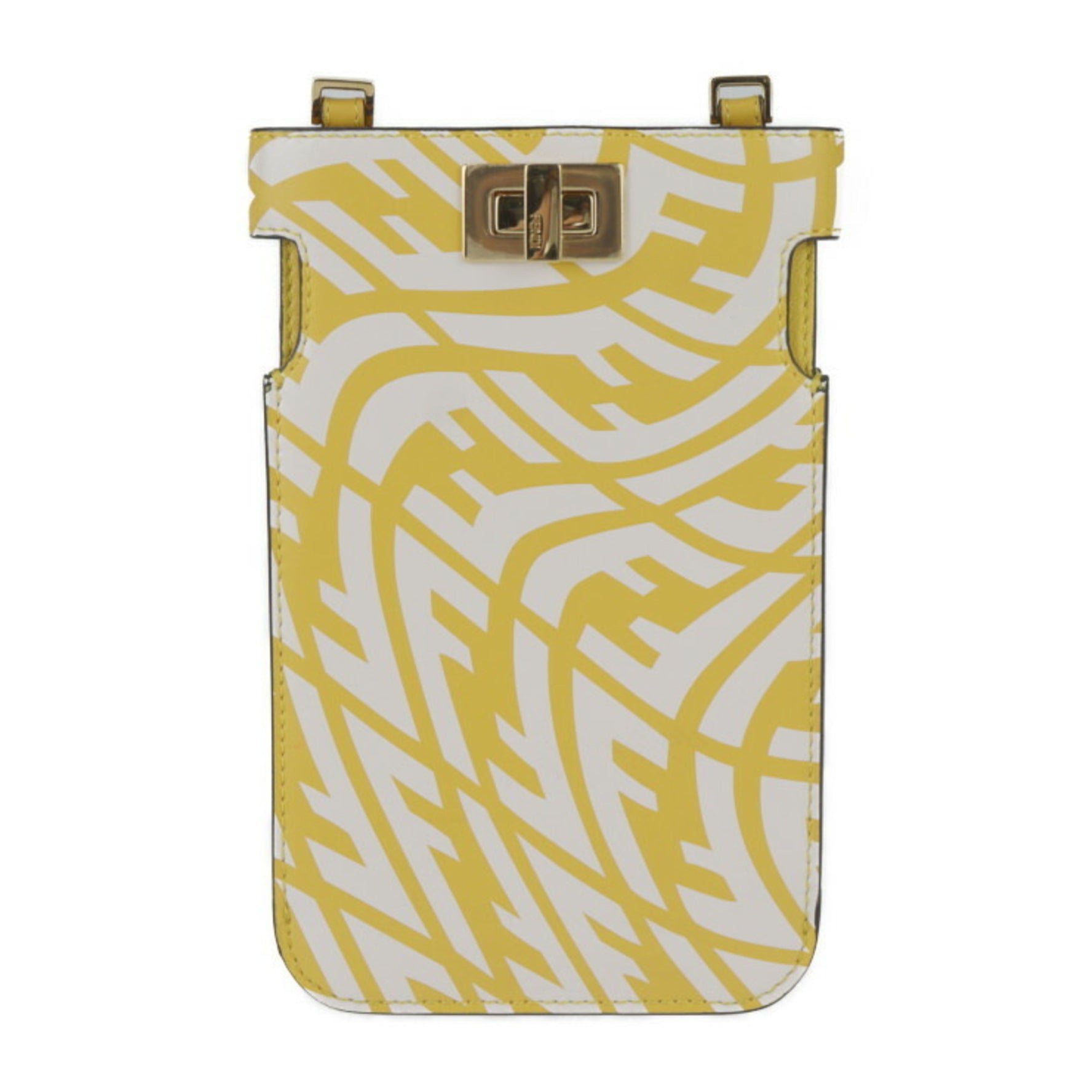 FENDI Peekaboo Shoulder Bag Calf Leather Zucca Pattern Smartphone Pouch Case Strap Turn Lock