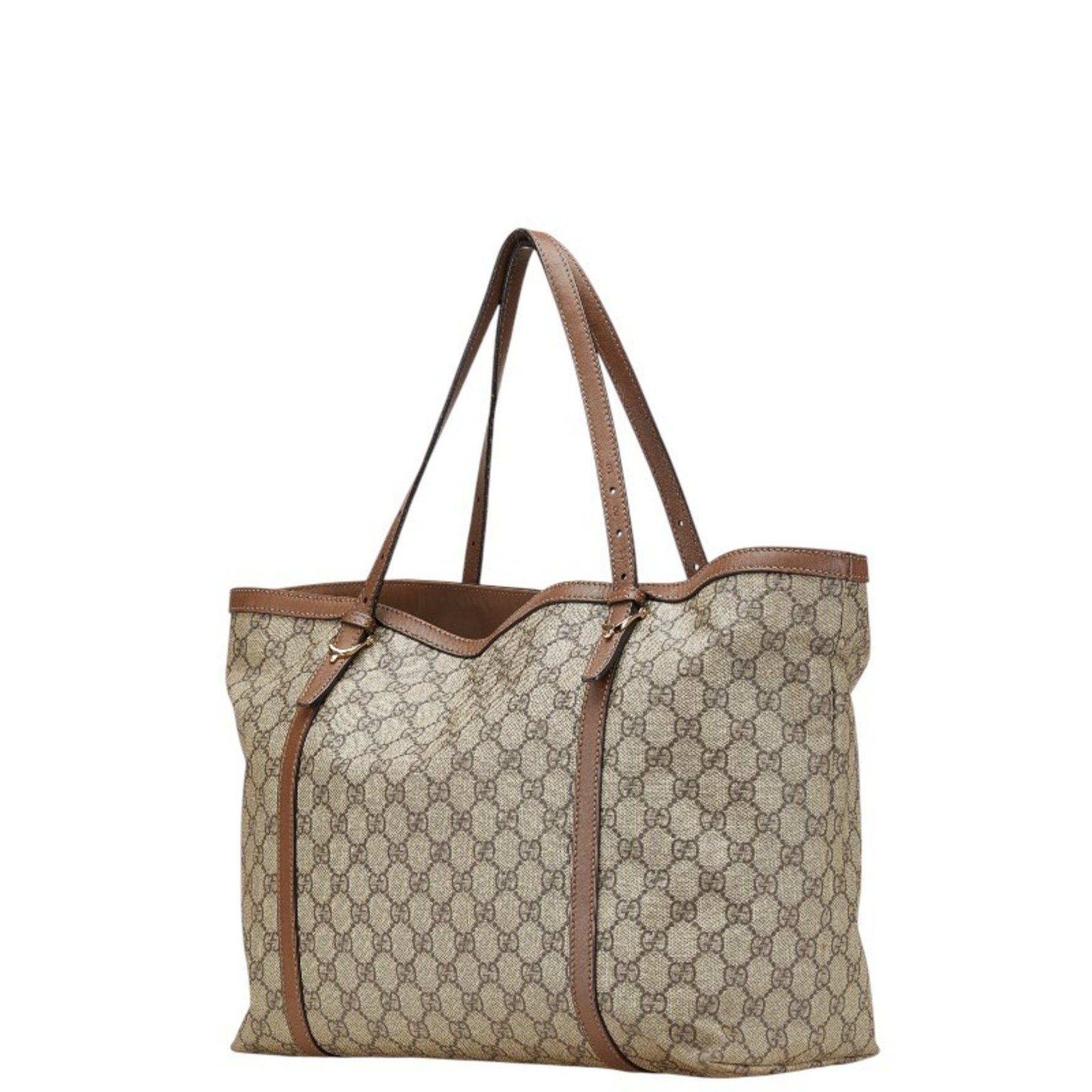 Gucci GG Supreme Tote Bag Beige Brown Leather