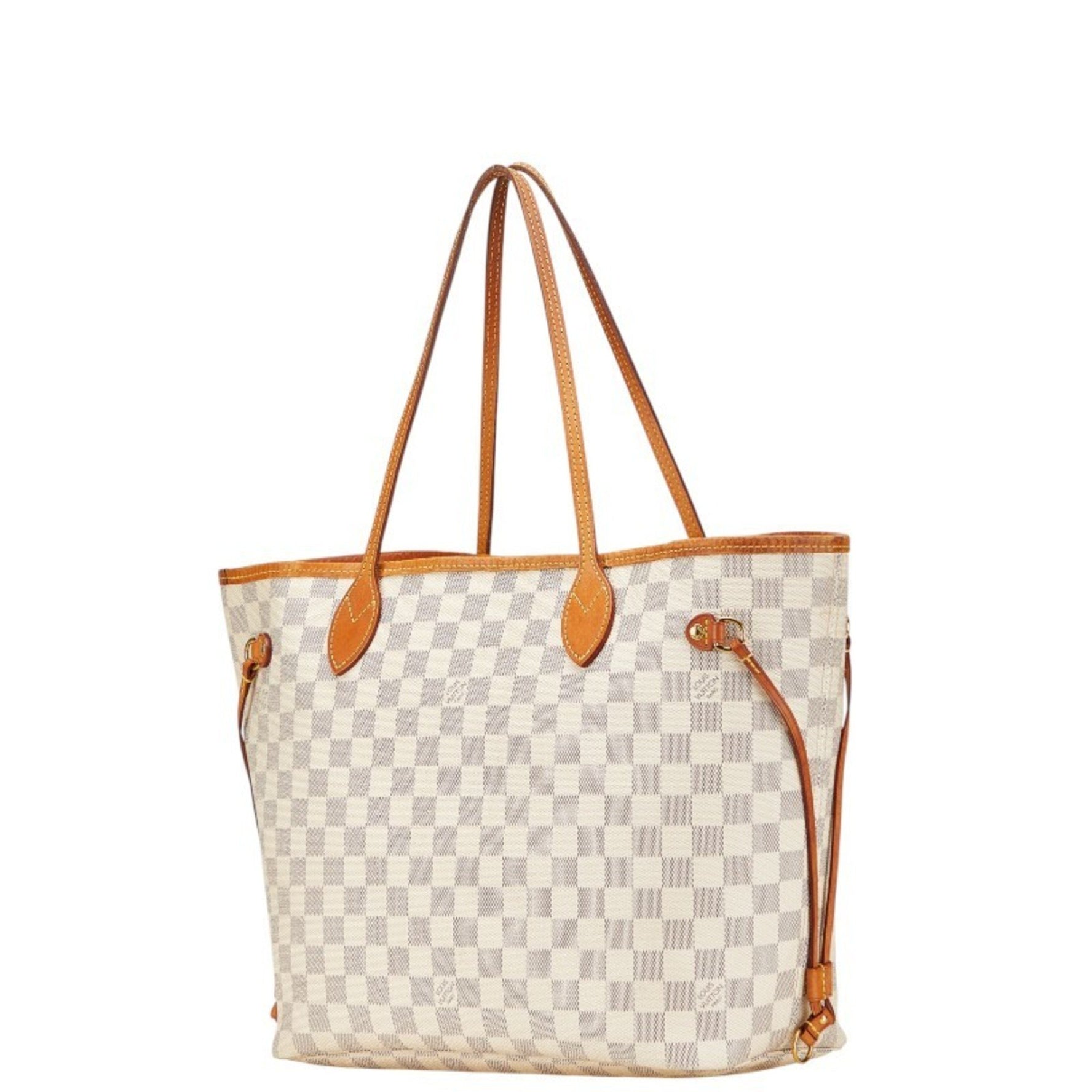 Louis Vuitton Damier Azur Neverfull MM Tote Bag Shoulder White Ivory Leather LOUIS VUITTON