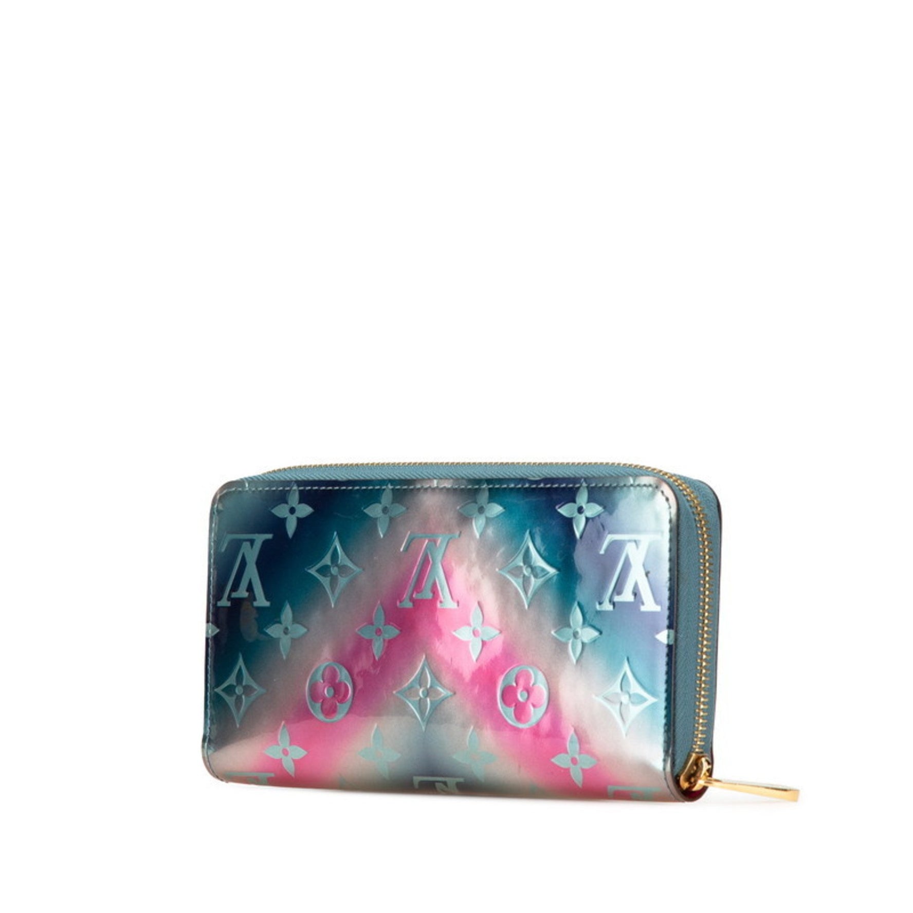 Louis Vuitton Monogram Vernis 2020 Valentine's Day Limited Edition Zippy Wallet, Round Zipper Long Wallet Blue, Pink, Multicolor Patent Leather