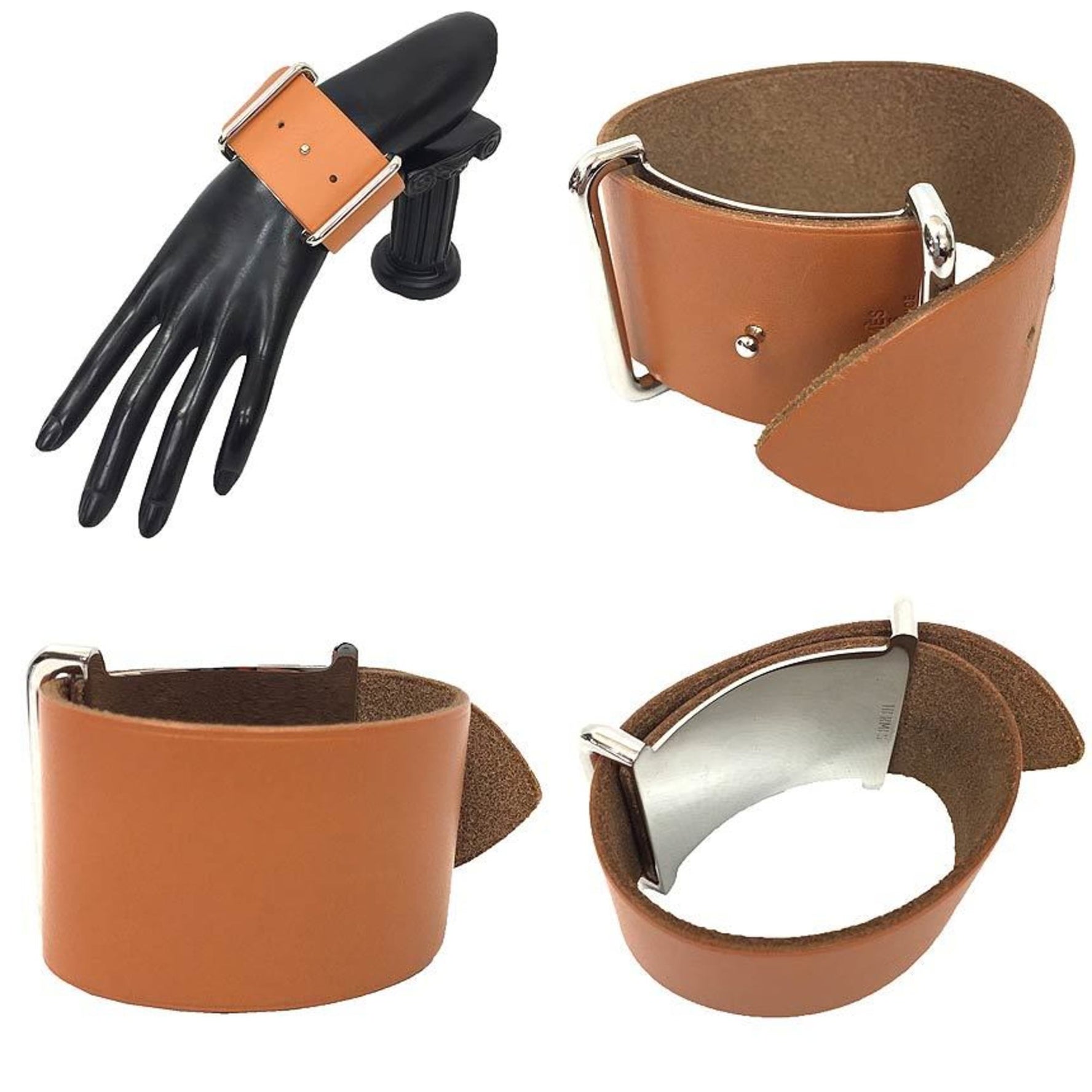 Hermes API GM Bracelet Bangle Leather Brown Silver Hardware Men's Unisex