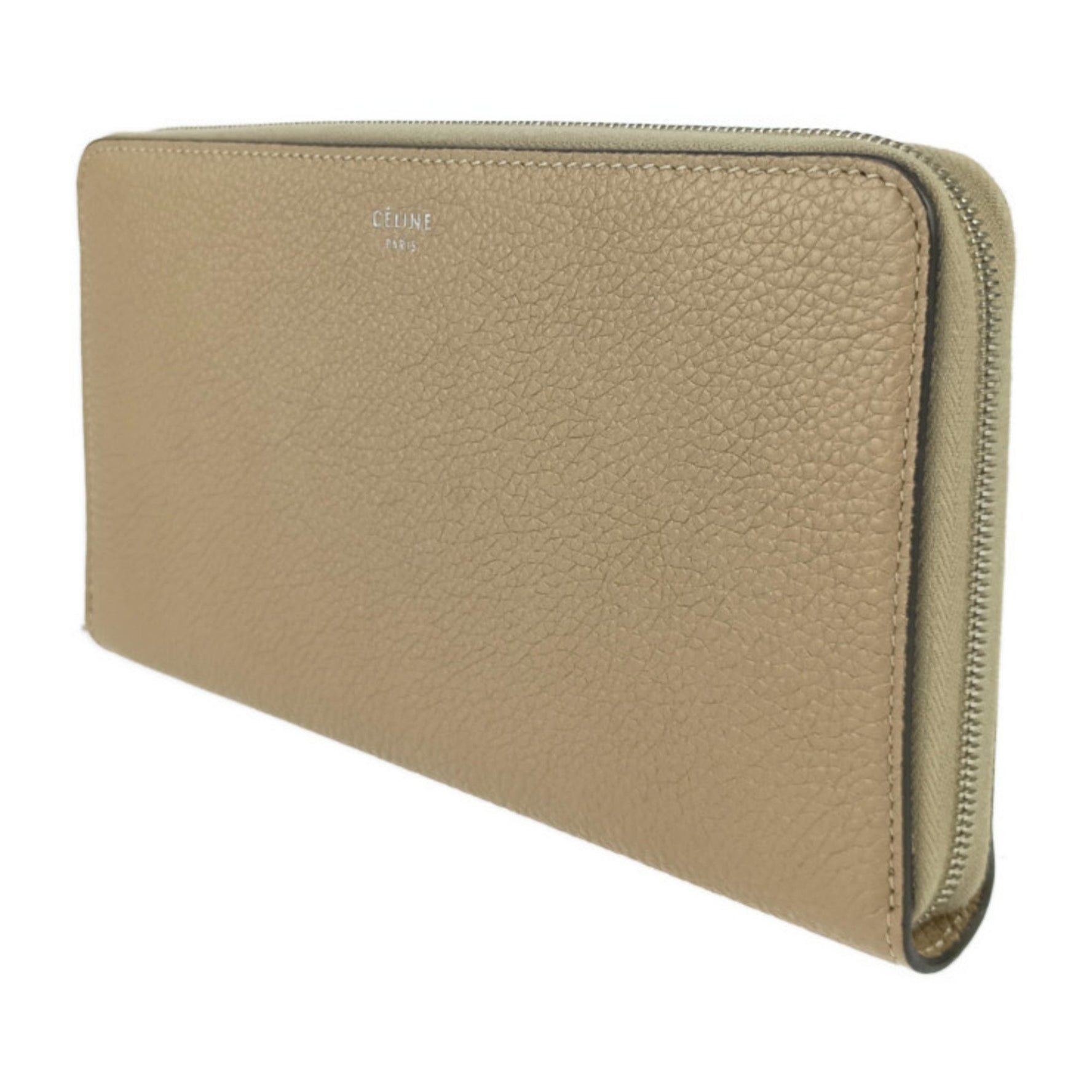CELINE Long Wallet Large Zipped Orange Red Leather Bicolor Round
