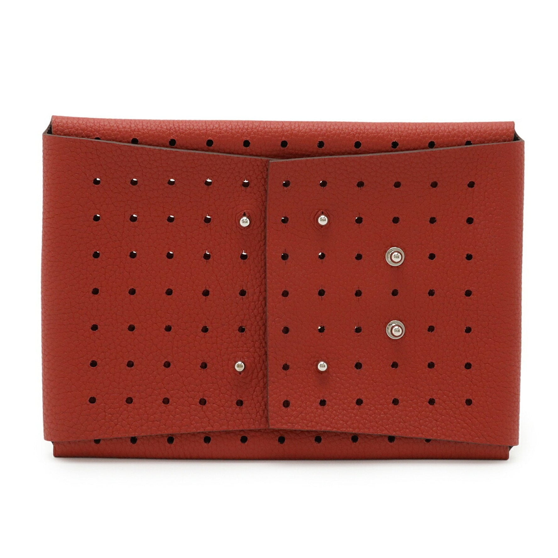 HERMES Perforated Pouch Tablet Case Multi-Pouch Taurillon Clemence Leather Red